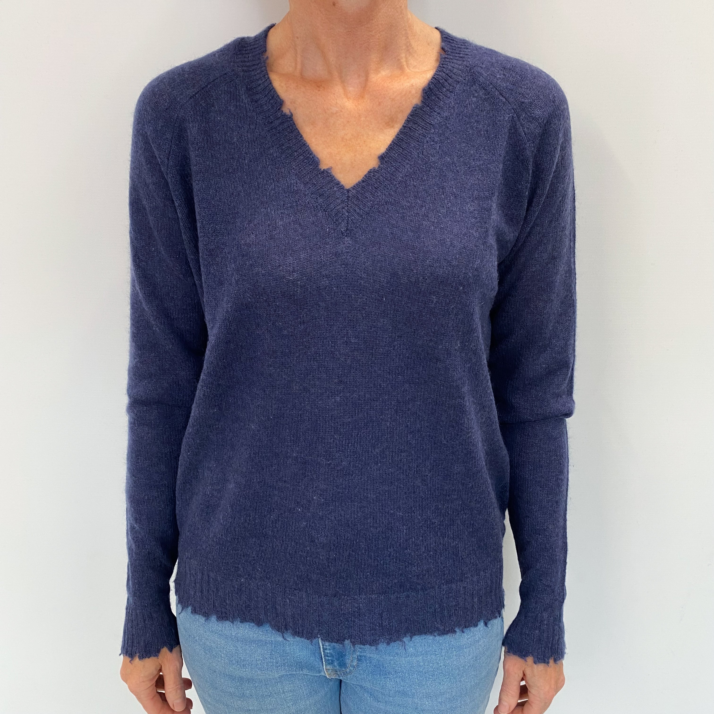 French Navy Cashmere V Neck Jumper Small