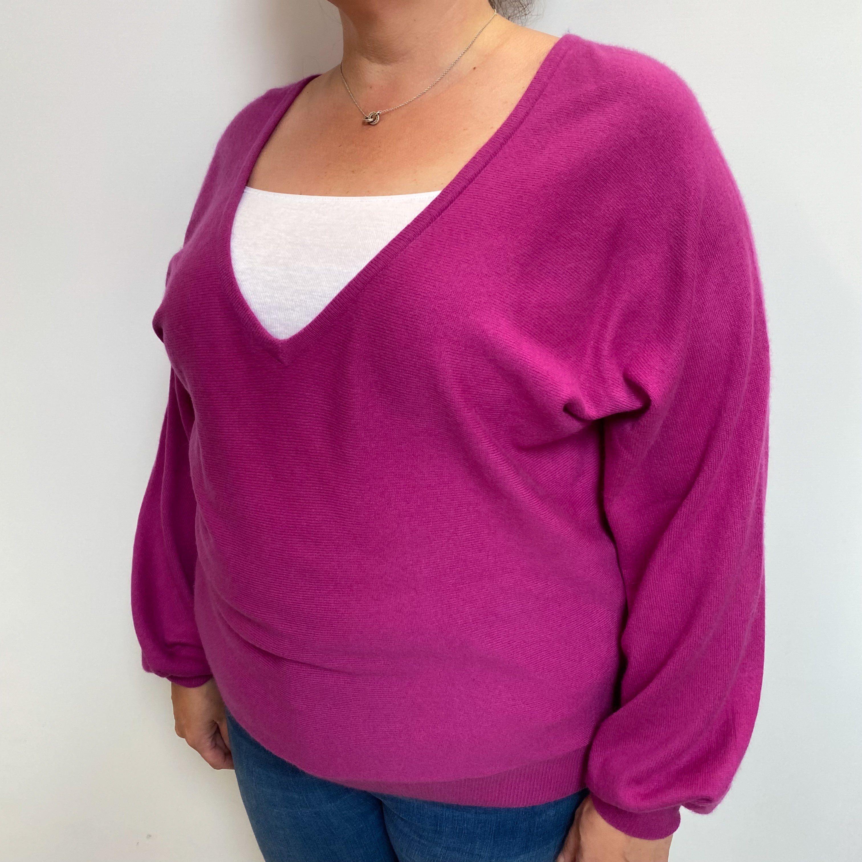 Viola Purple Cashmere V Neck Jumper Extra Large
