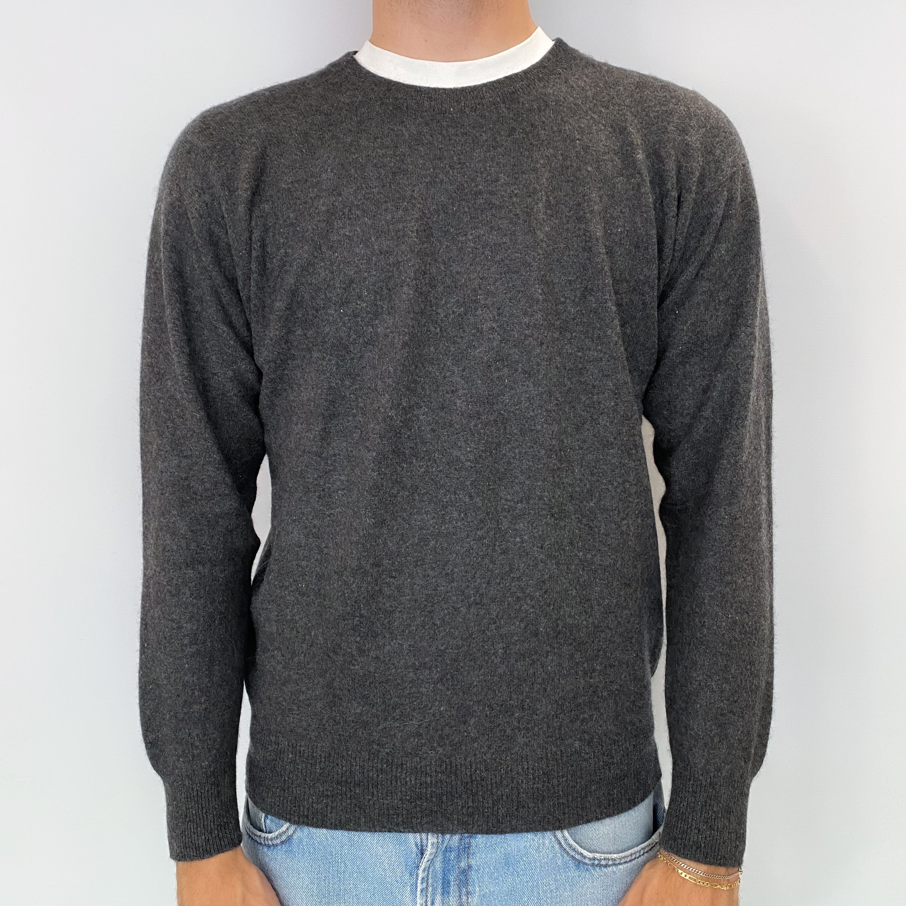 Men's Charcoal Grey Cashmere Crew Neck Jumper Medium