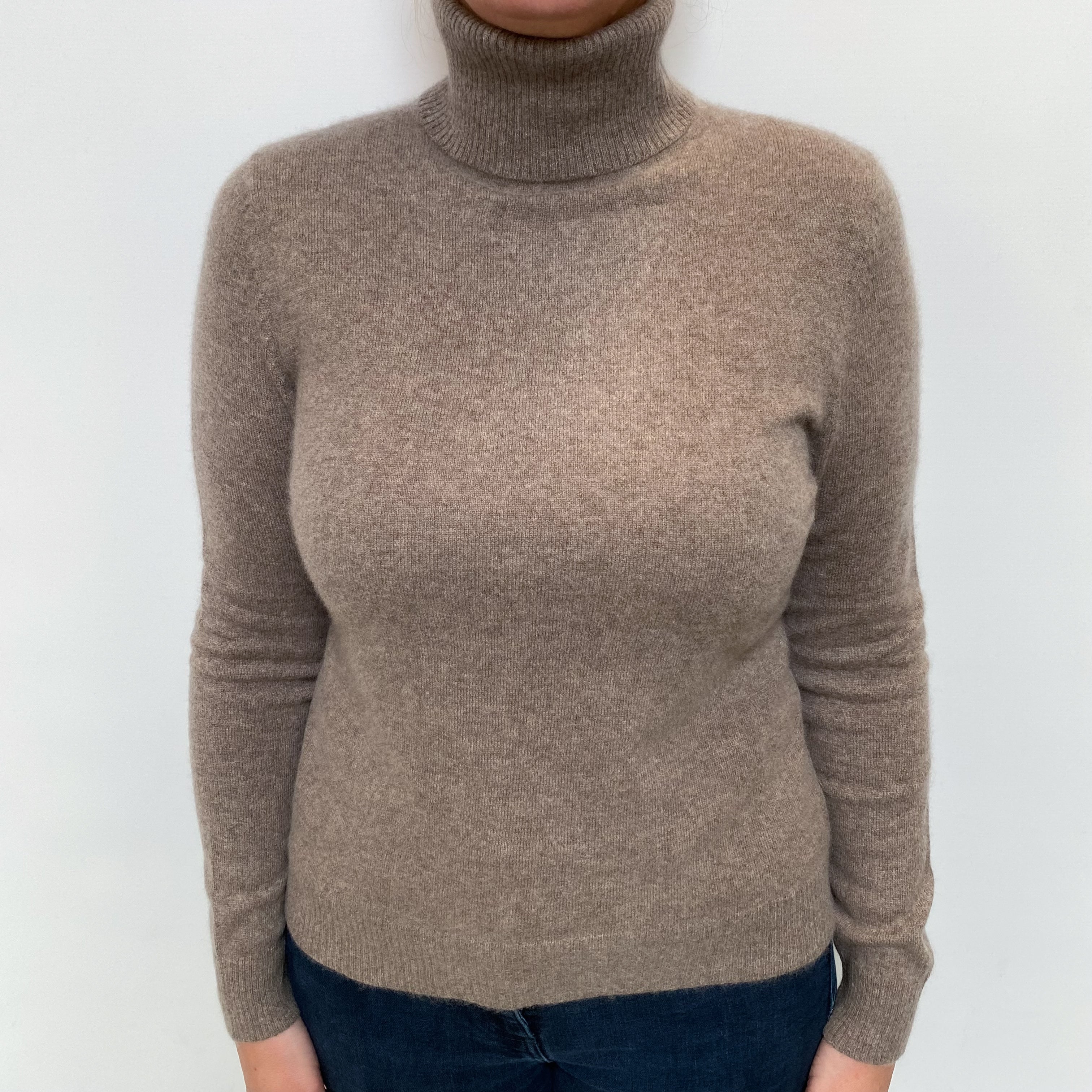 Mocha Brown Cashmere Polo Neck Jumper Large