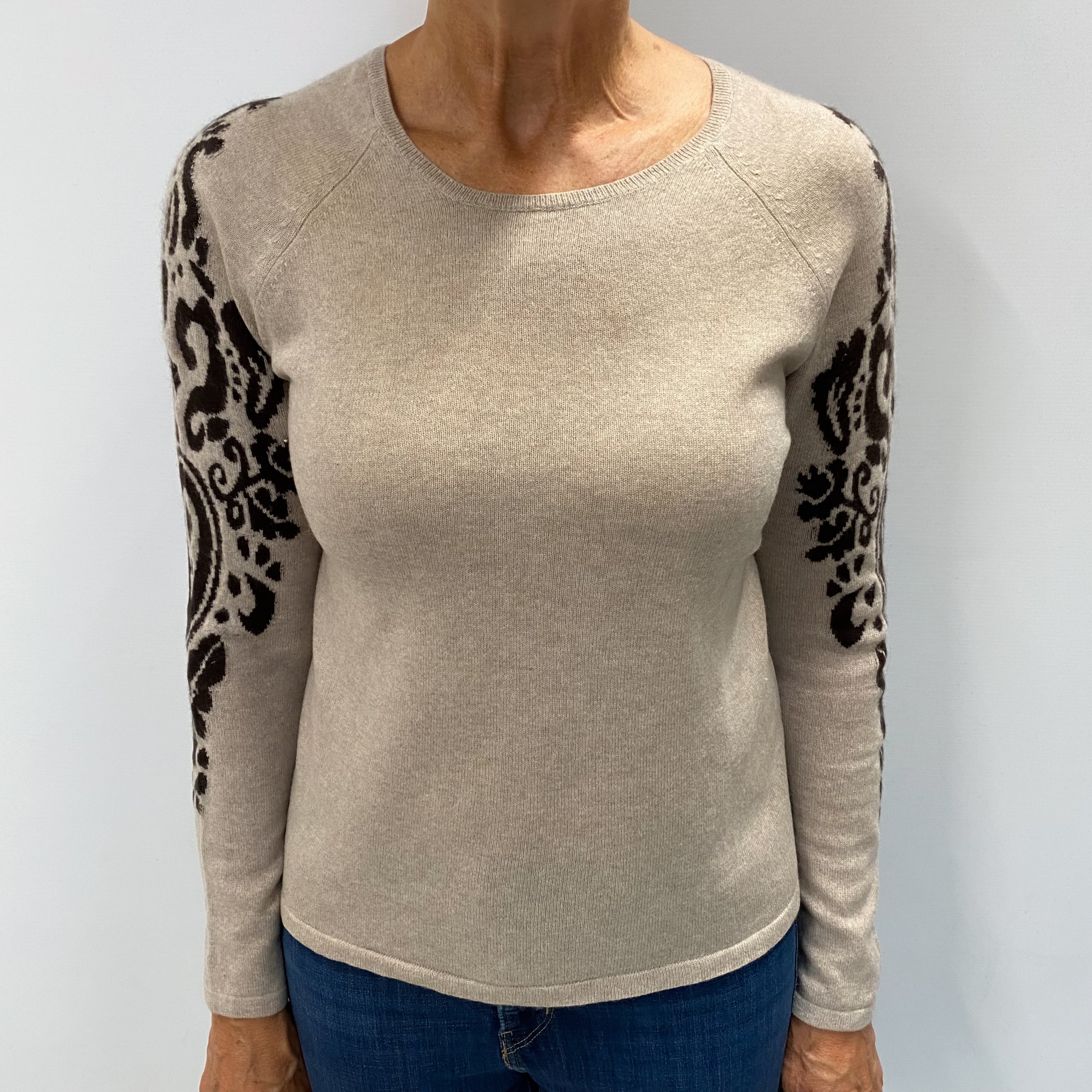 Oatmeal Beige Cashmere Crew Neck Jumper Medium