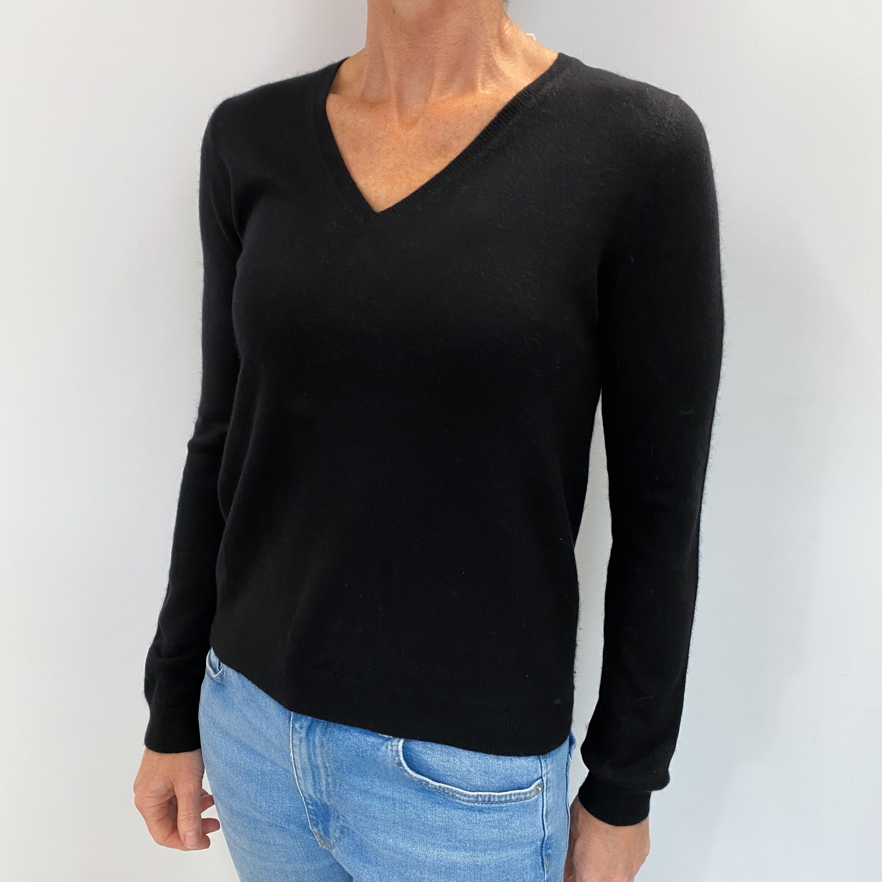 Black Cashmere V Neck Jumper Small