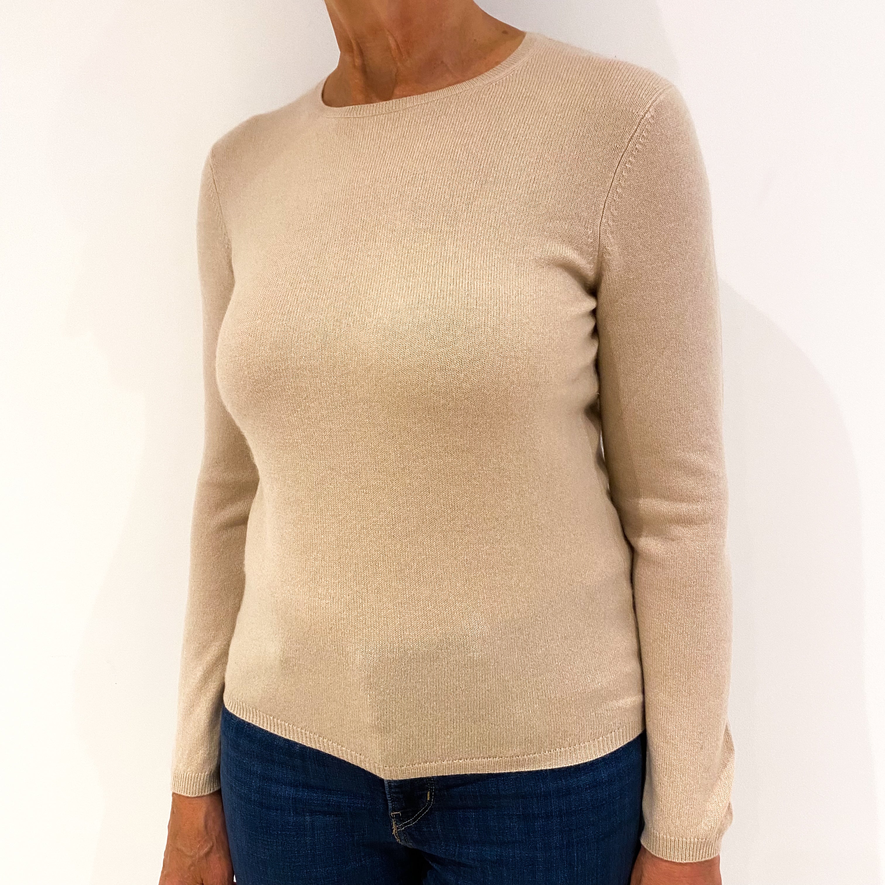 Soft Sand Beige Cashmere Crew Neck Jumper Medium