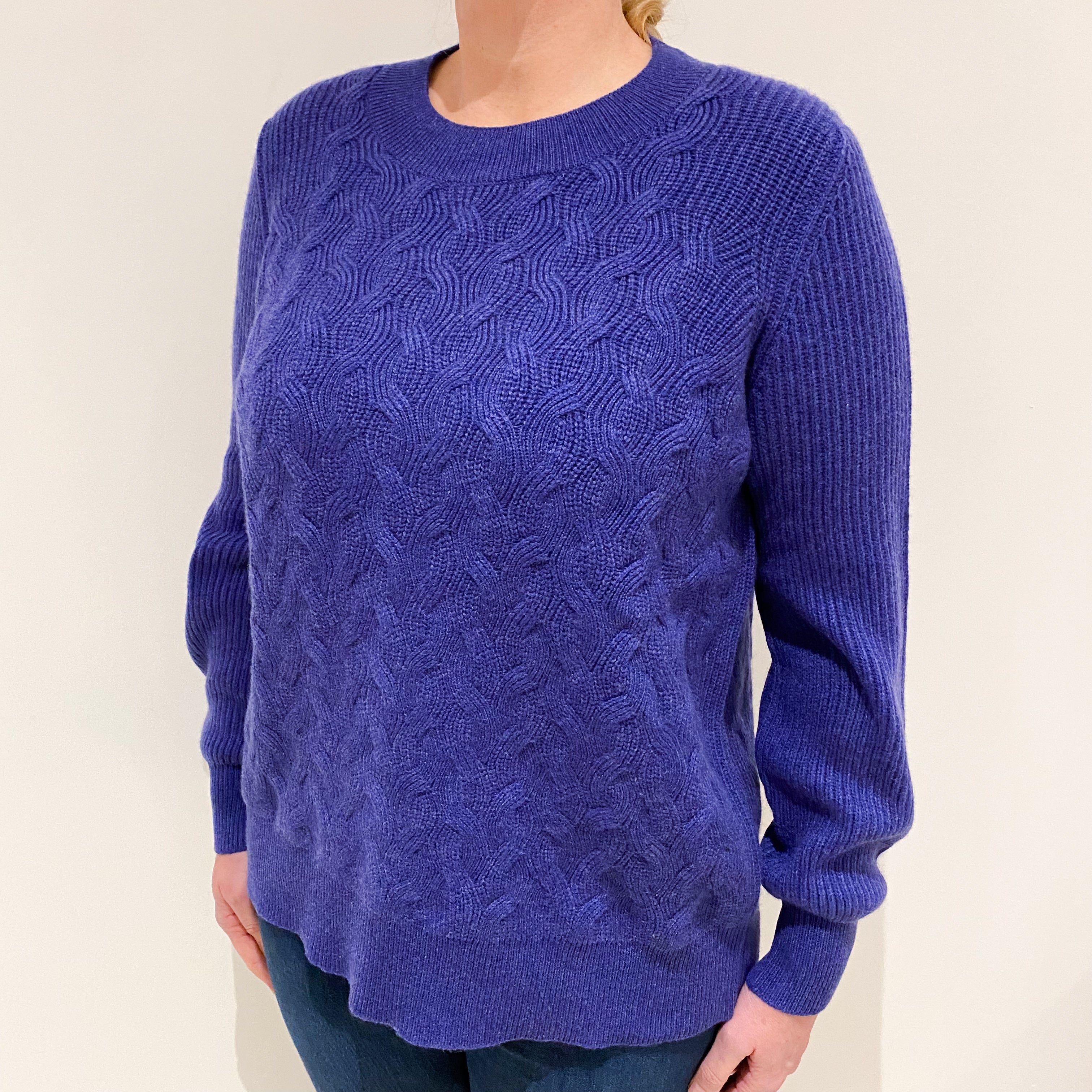 Brand New Scottish Indigo Blue Cashmere Chunky Crew Neck Jumper Large