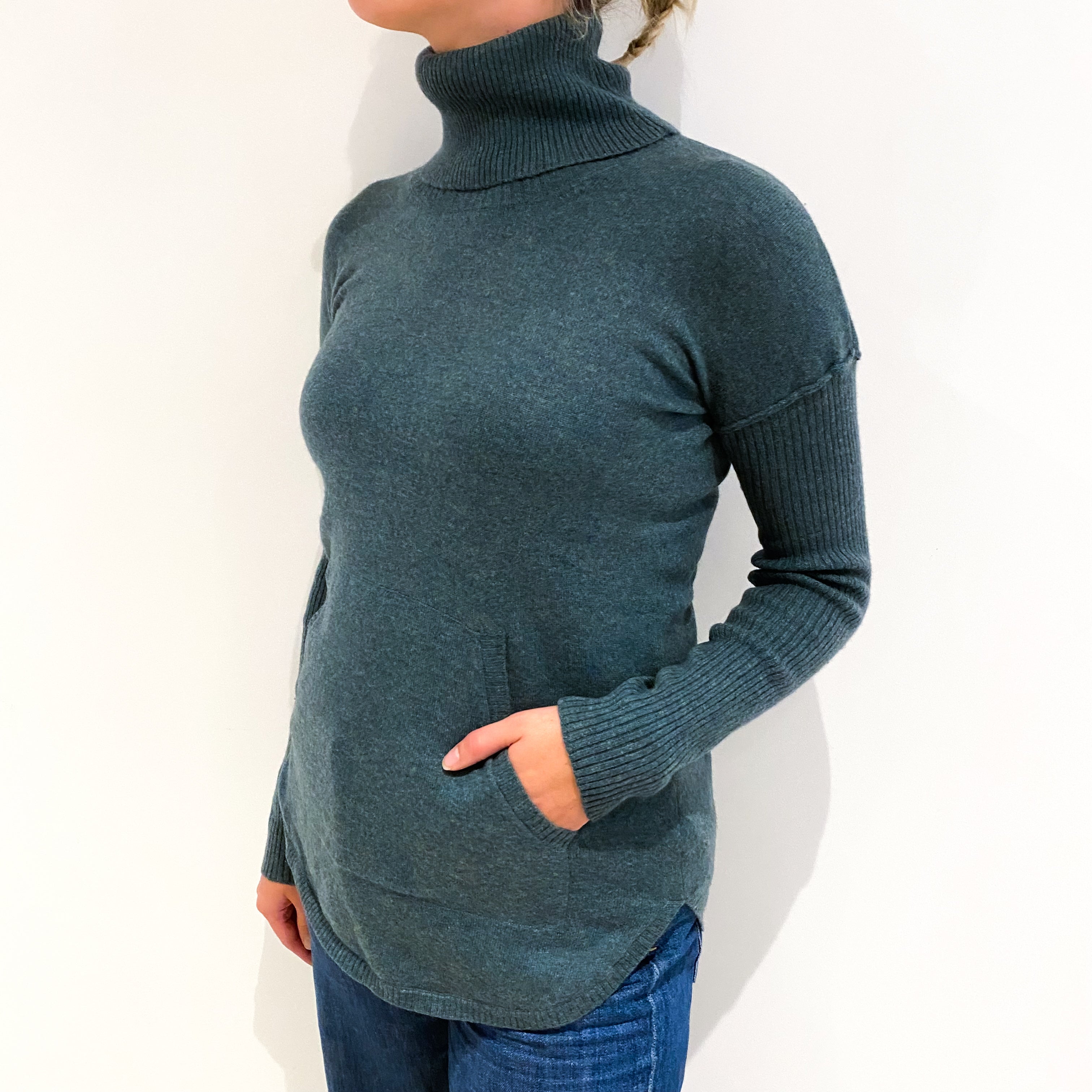Spruce Green Cashmere Polo Neck Tunic with Pocket Small