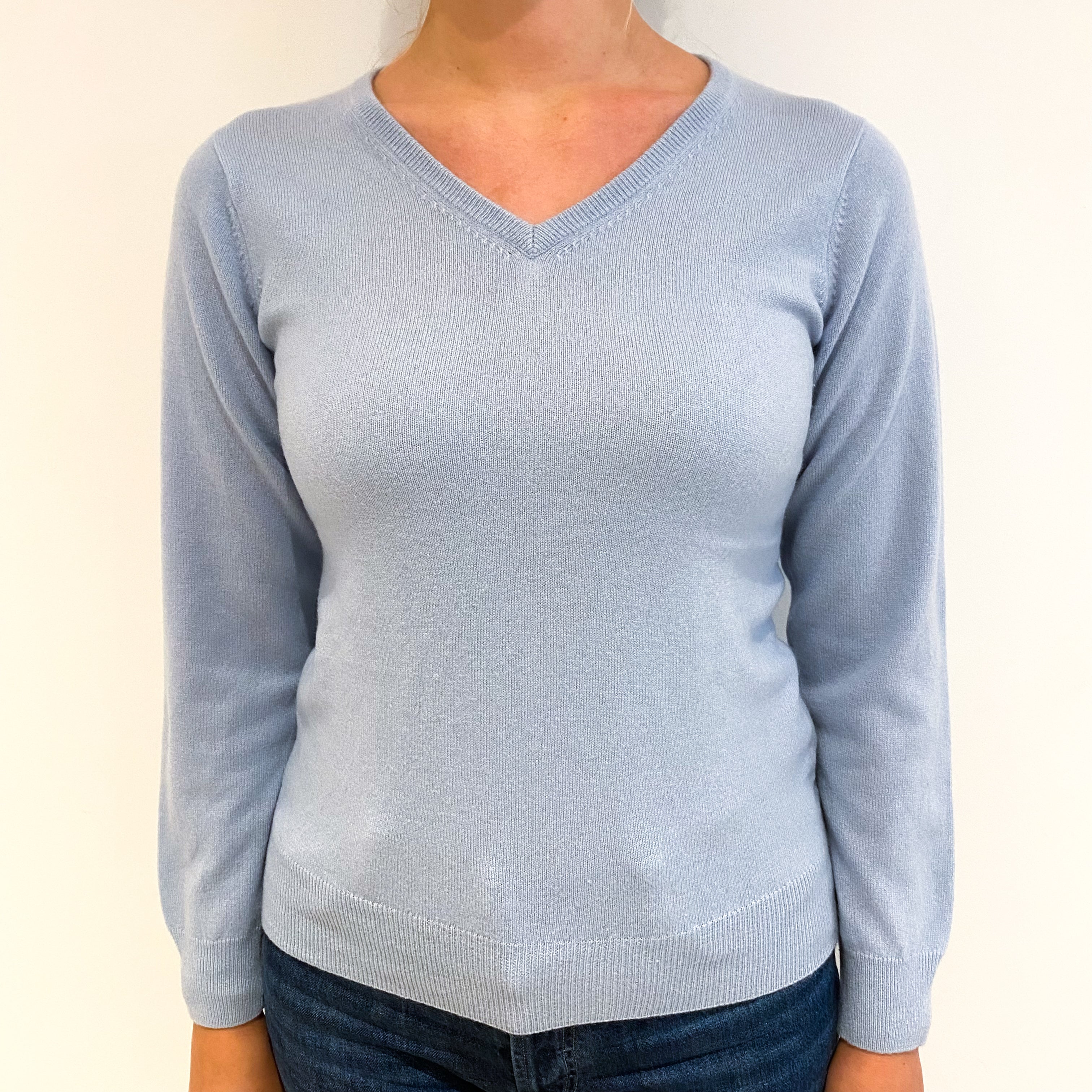 Powder Blue Cashmere V-Neck Jumper Small