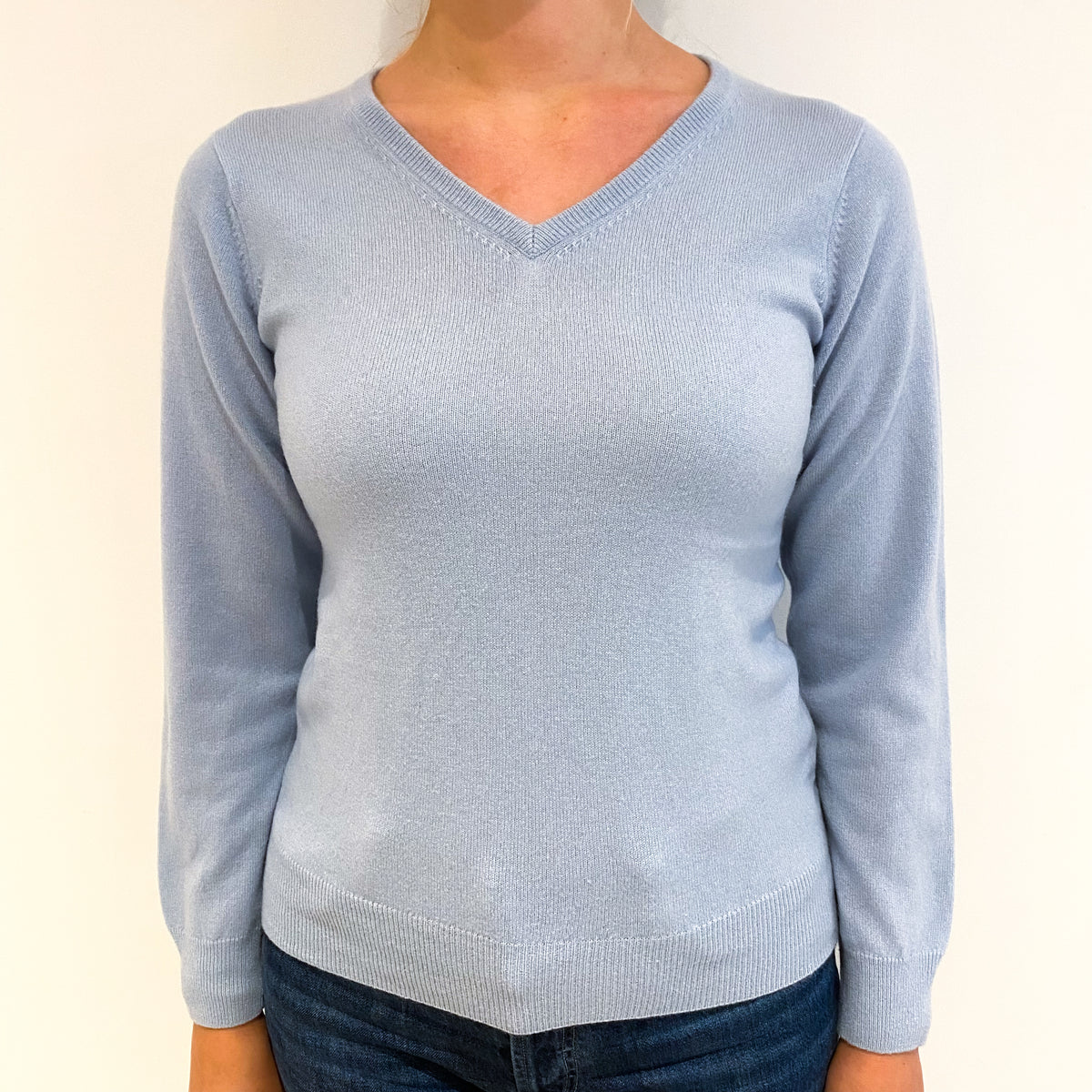 Powder Blue Cashmere V-Neck Jumper Small
