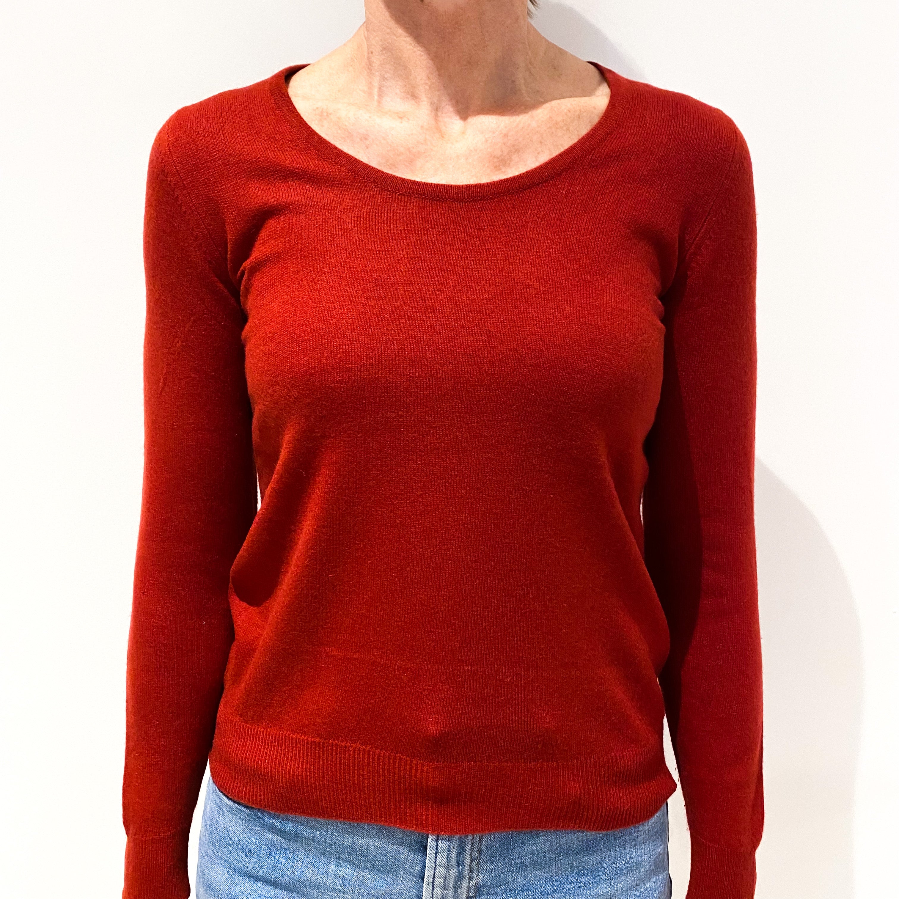 Vintage Scarlet Red Cashmere Crew Neck Jumper Small