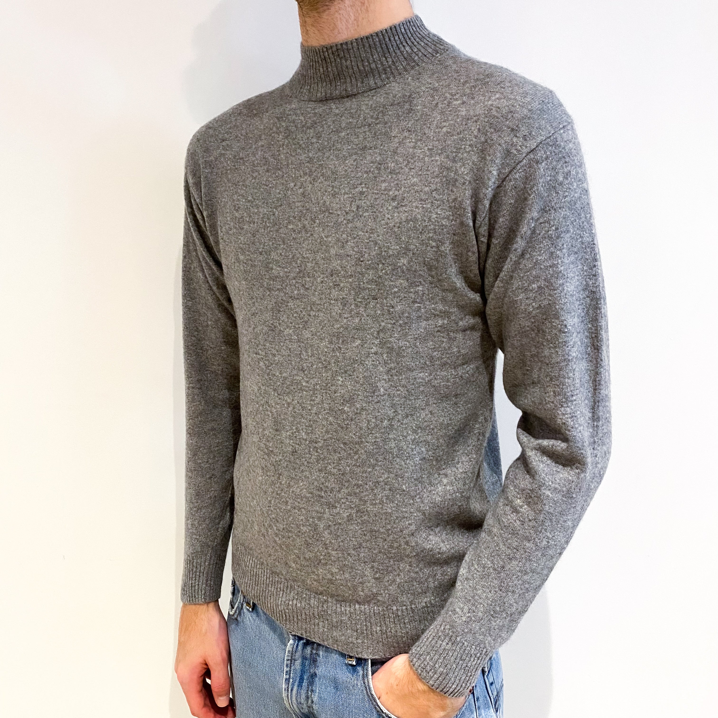 Men's Smoke Grey Cashmere Turtle Neck Jumper Medium