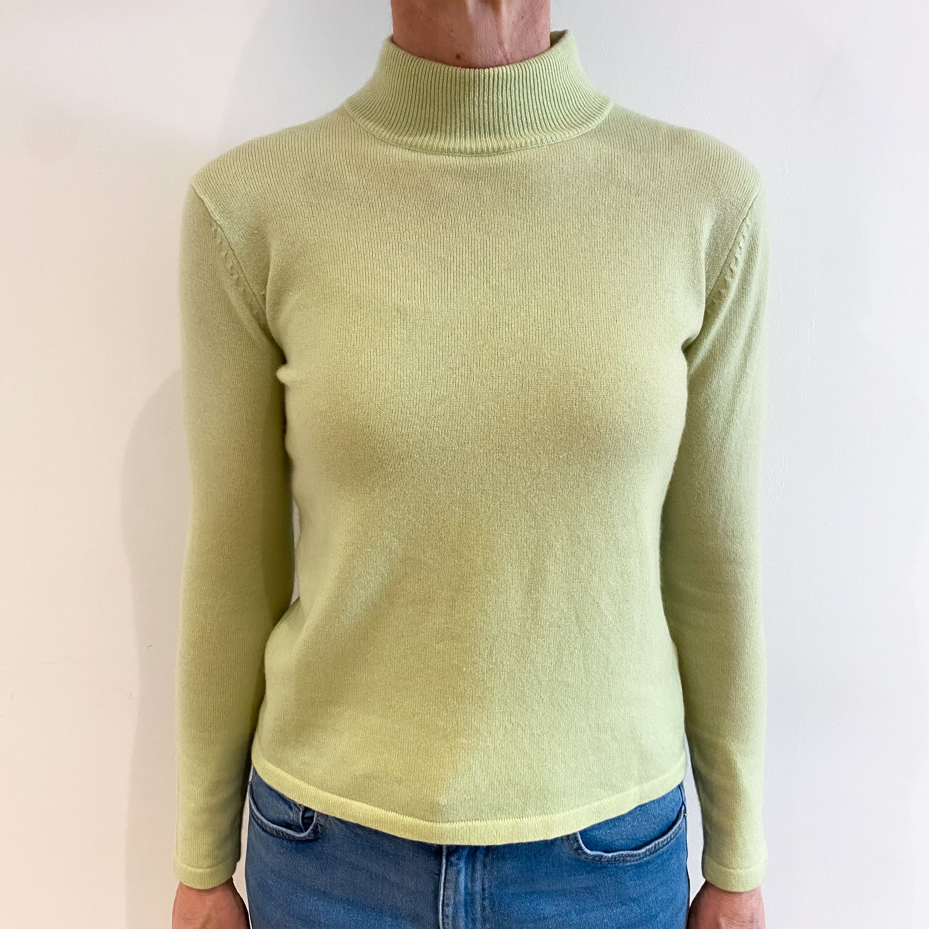 Pistachio Green Cashmere Turtle Neck Jumper Small