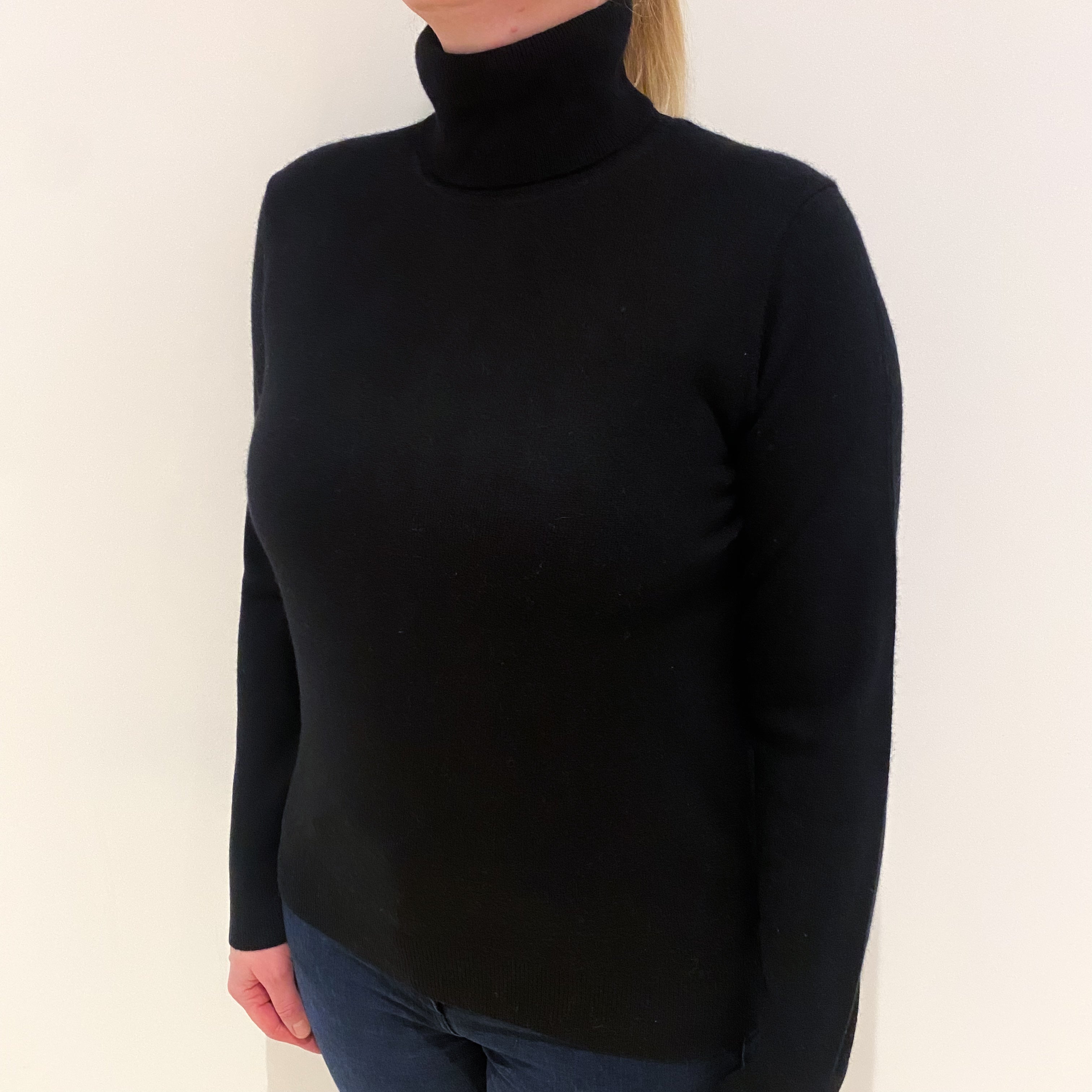 Black Cashmere Polo Neck Jumper Large