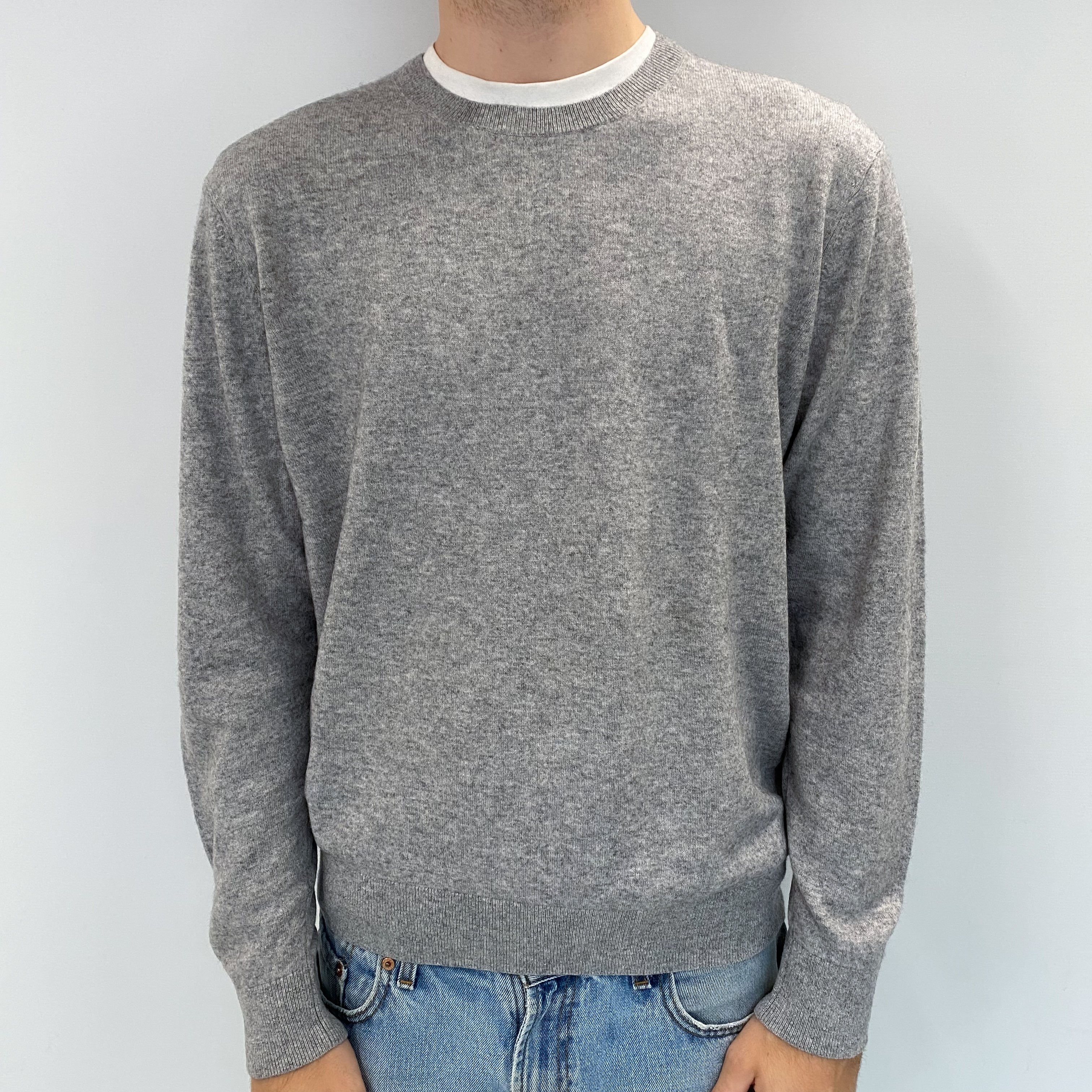 Men's Smoke Grey Cashmere Crew Neck Jumper Large