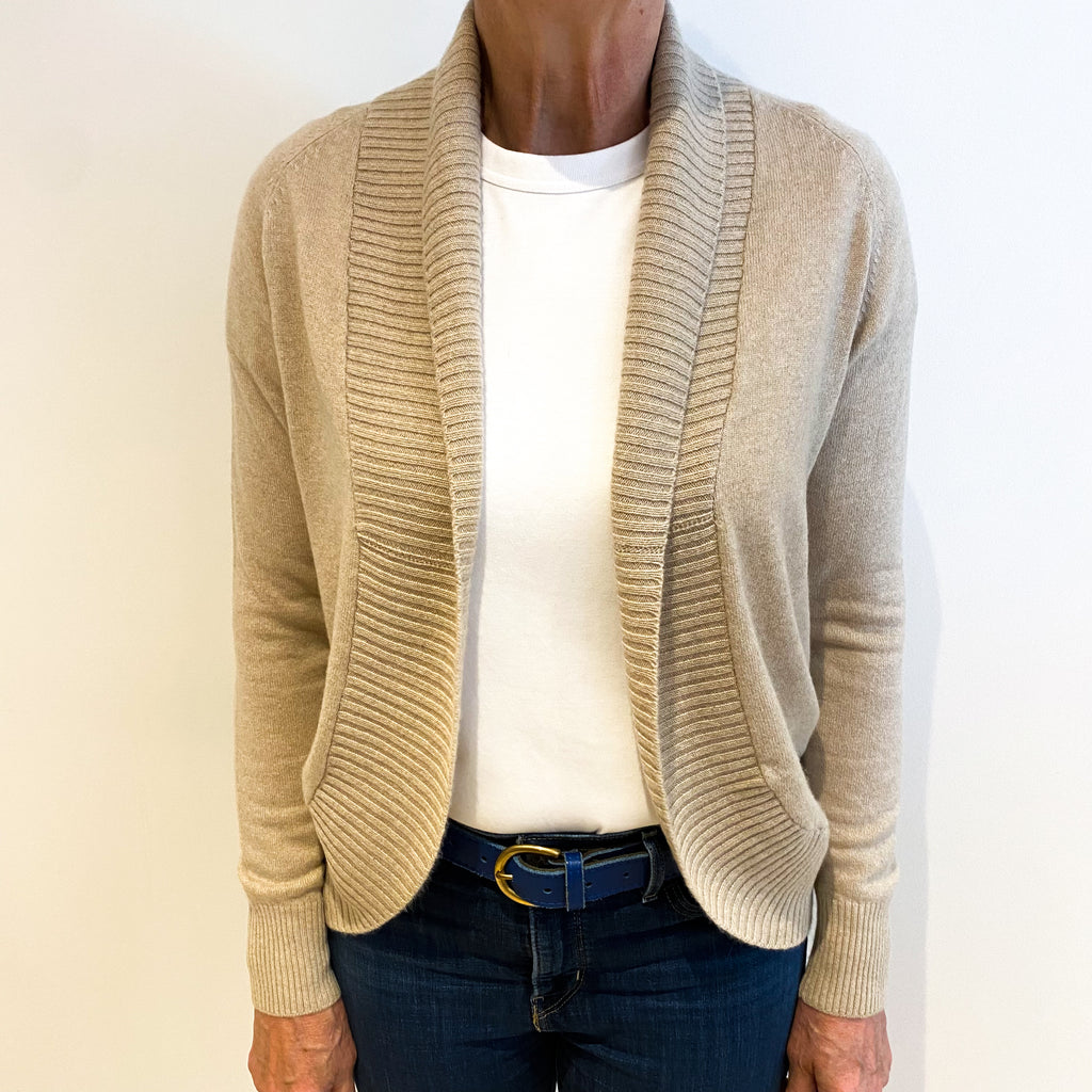 Oatmeal Beige Cashmere Edge to Edge Cardigan Medium