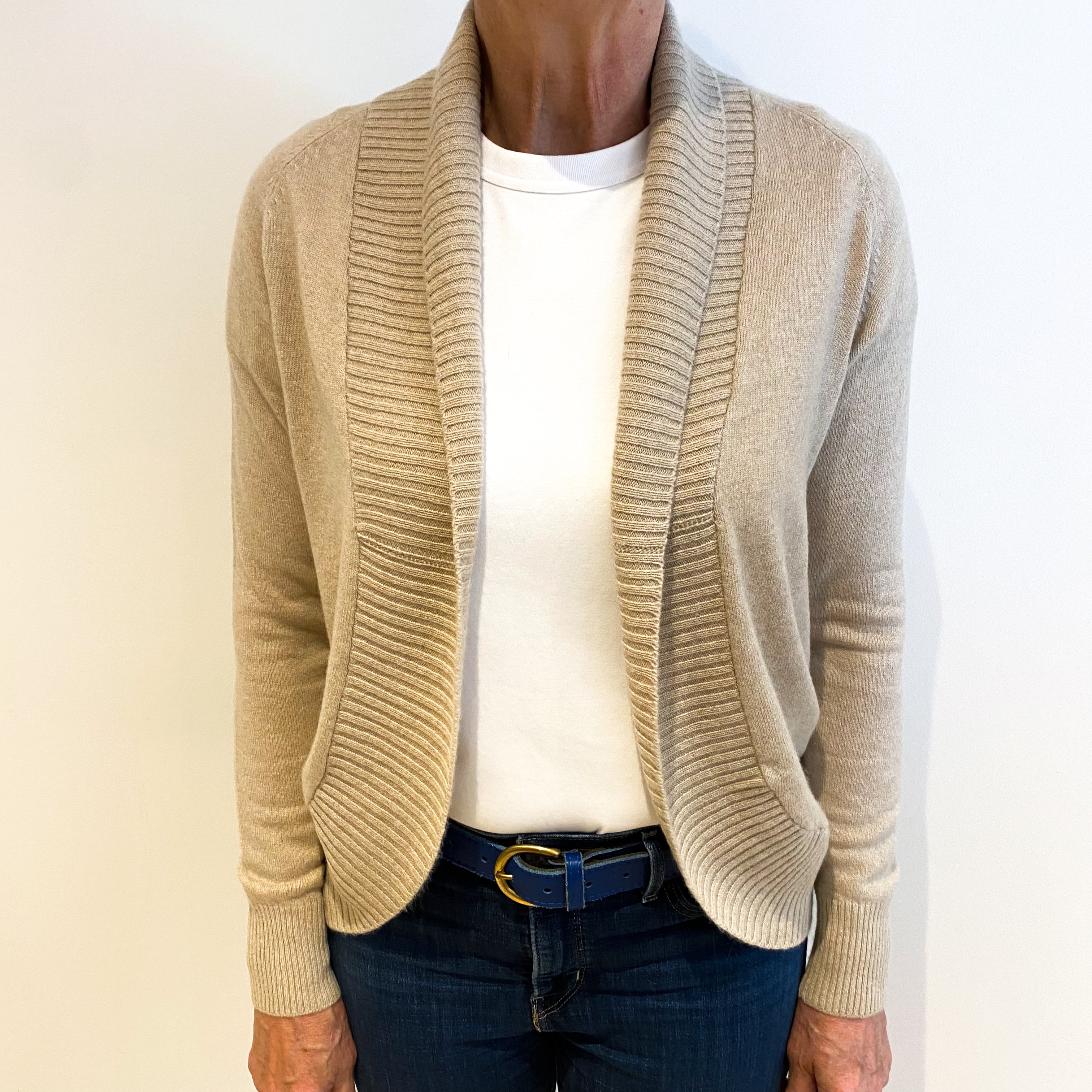 Oatmeal Beige Cashmere Edge to Edge Cardigan Medium