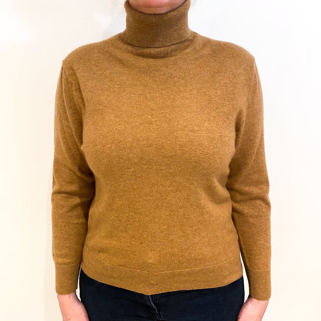 Toffee Brown Cashmere Polo Neck Jumper Large