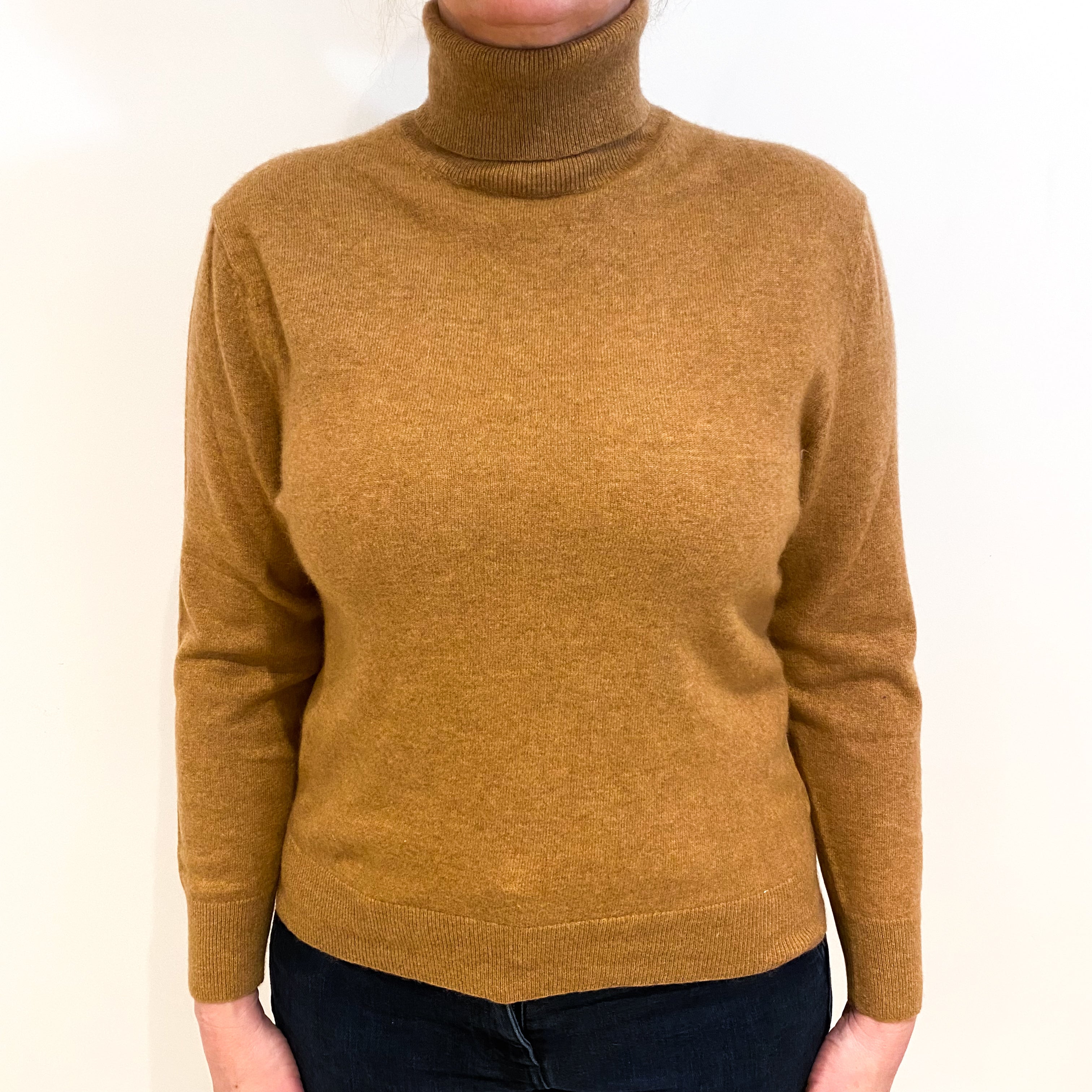 Toffee Brown Cashmere Polo Neck Jumper Large