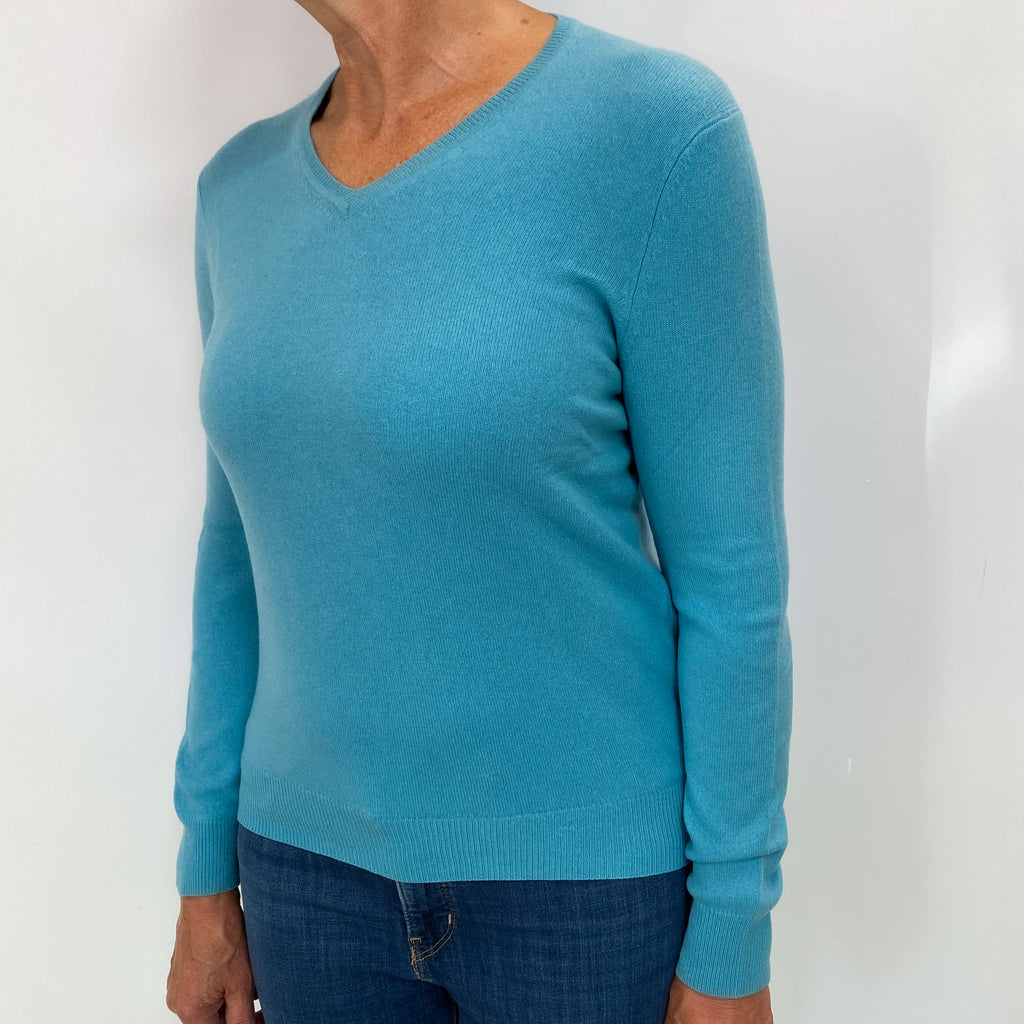 Aquamarine Blue Cashmere V Neck Jumper Medium