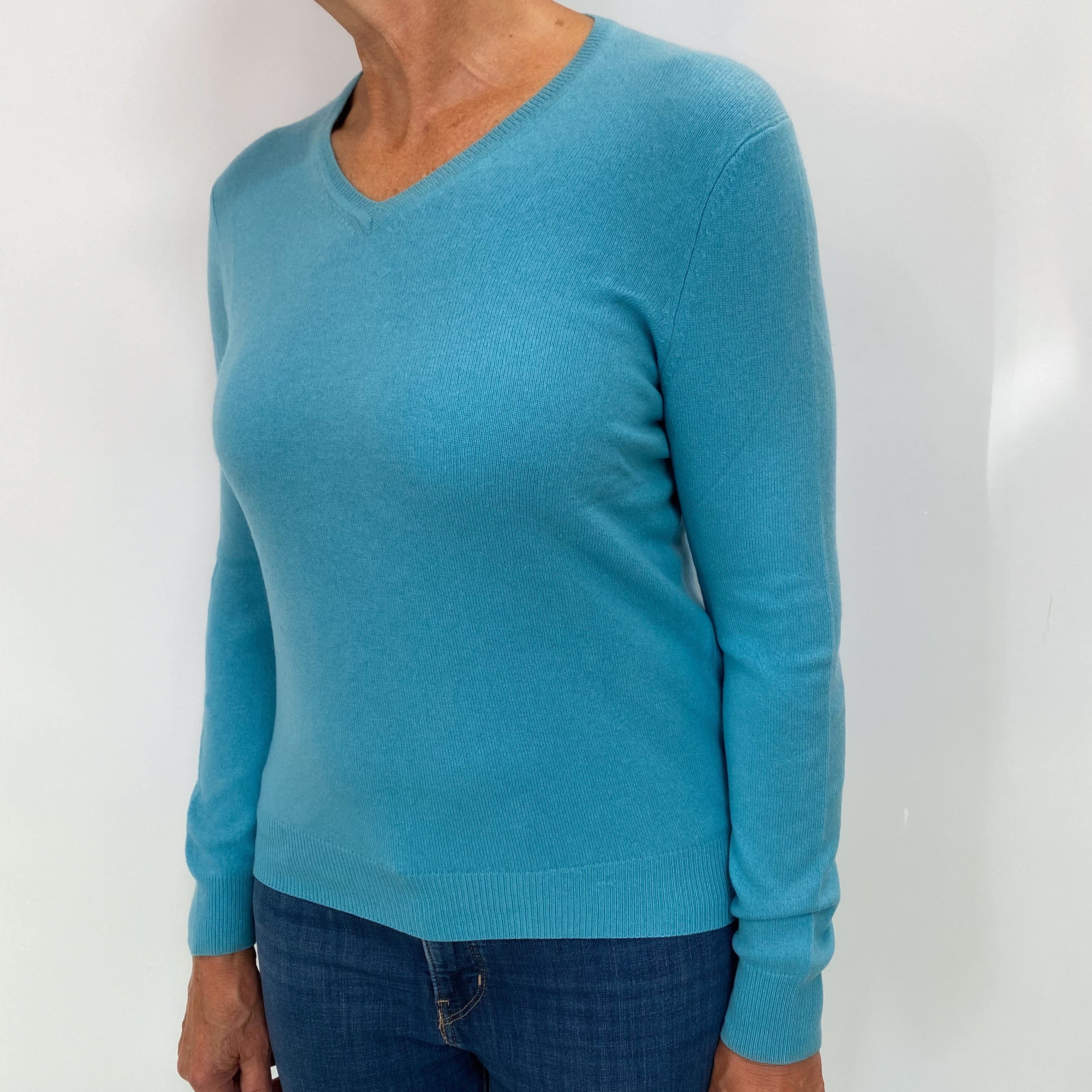 Aquamarine Blue Cashmere V Neck Jumper Medium