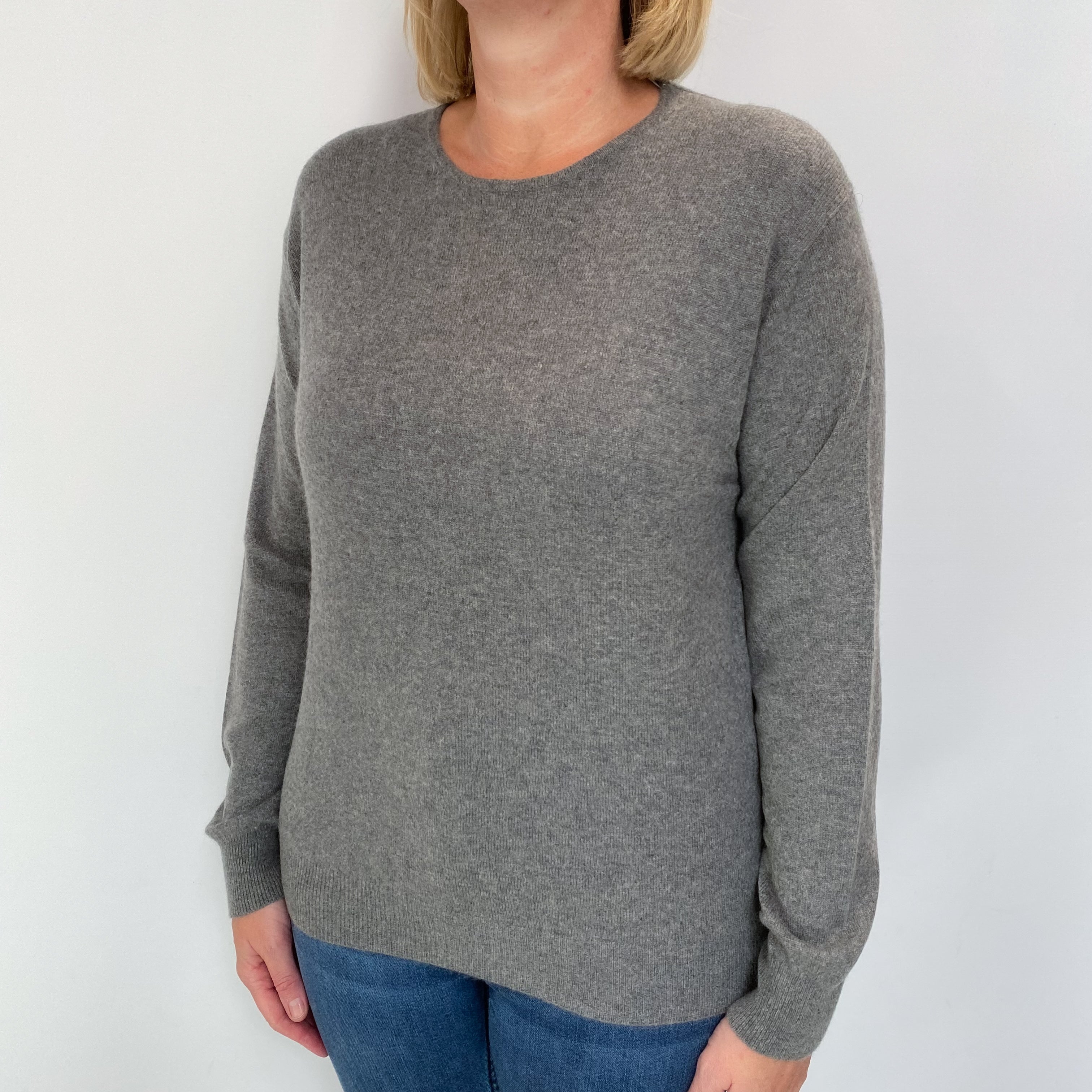 Slate Grey Cashmere Crew Neck Jumper Large