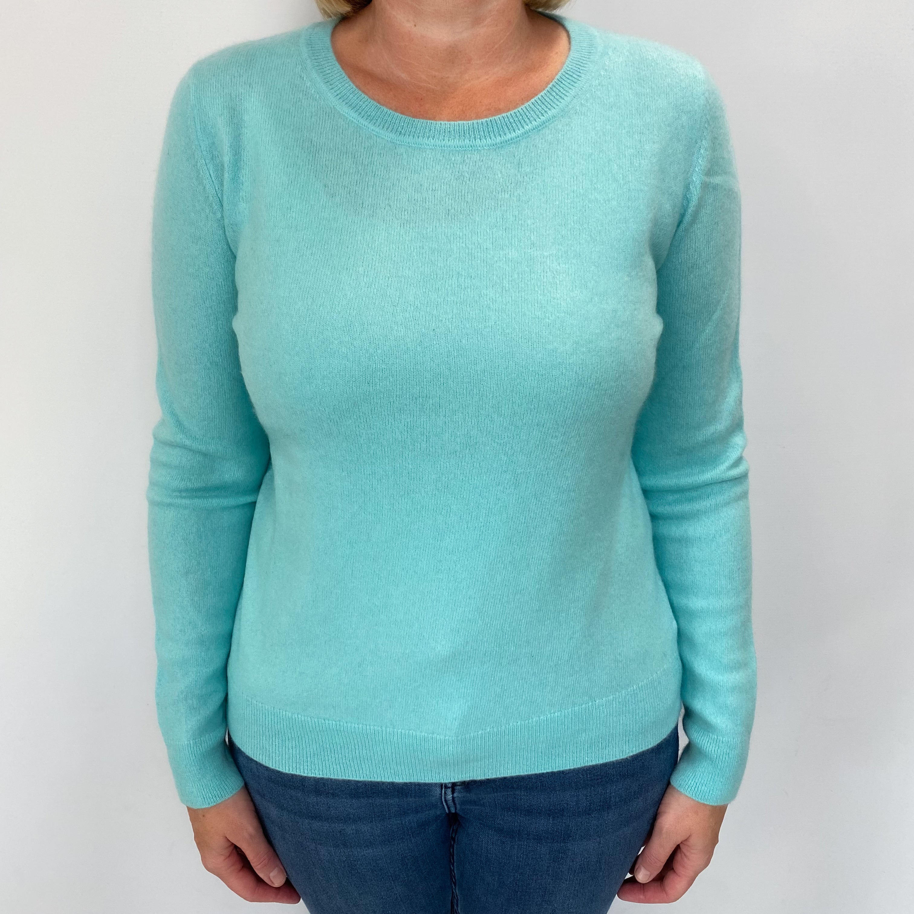 Pale Aqua Blue Cashmere Crew Neck Jumper Large