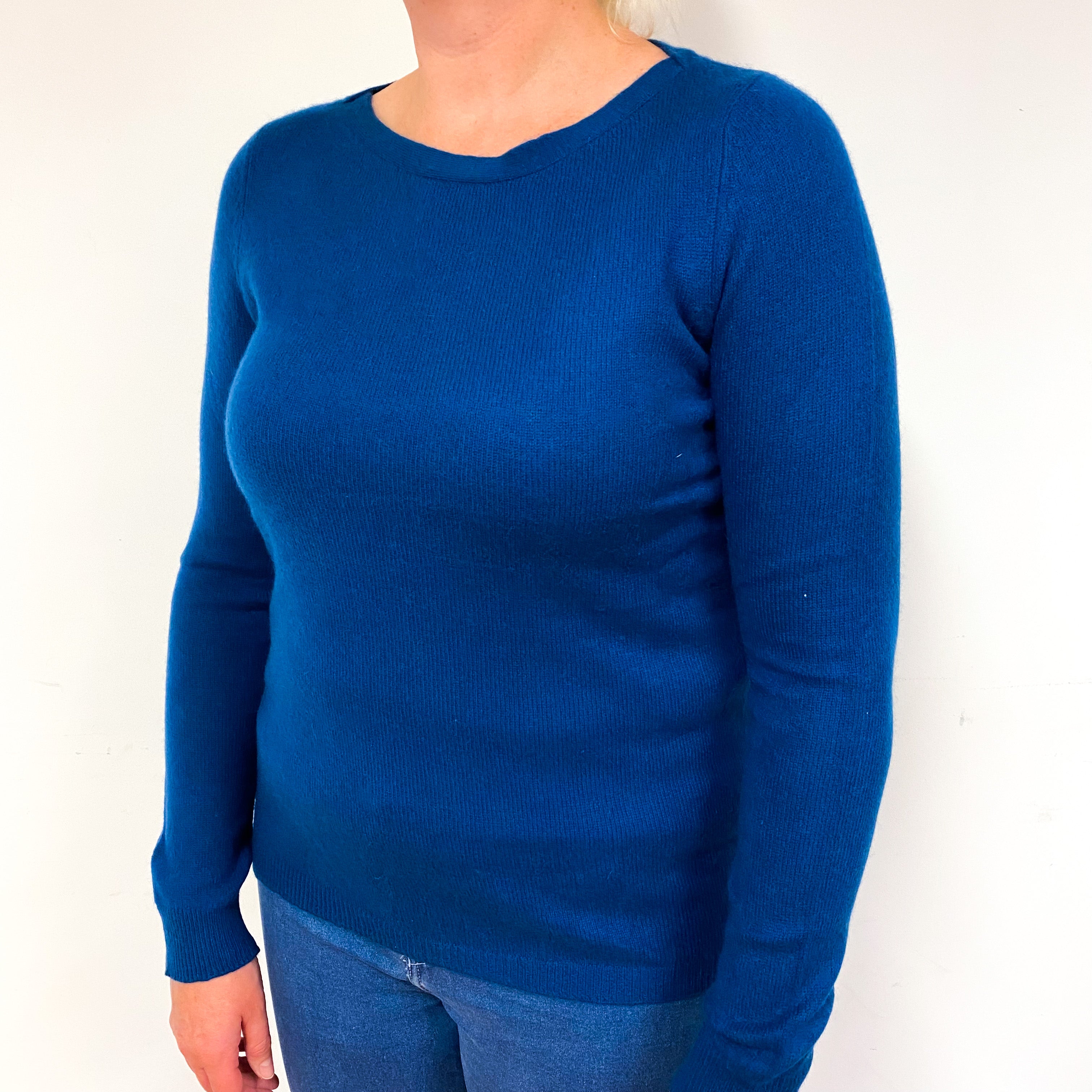 Peacock Blue Cashmere Crew Neck Jumper Large