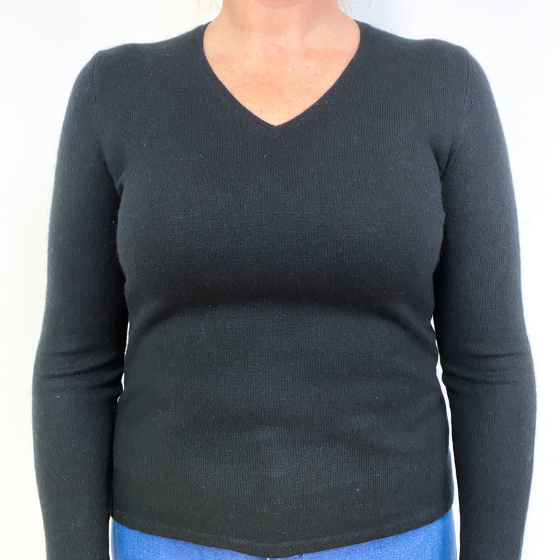 Black Cashmere V-Neck Jumper Large