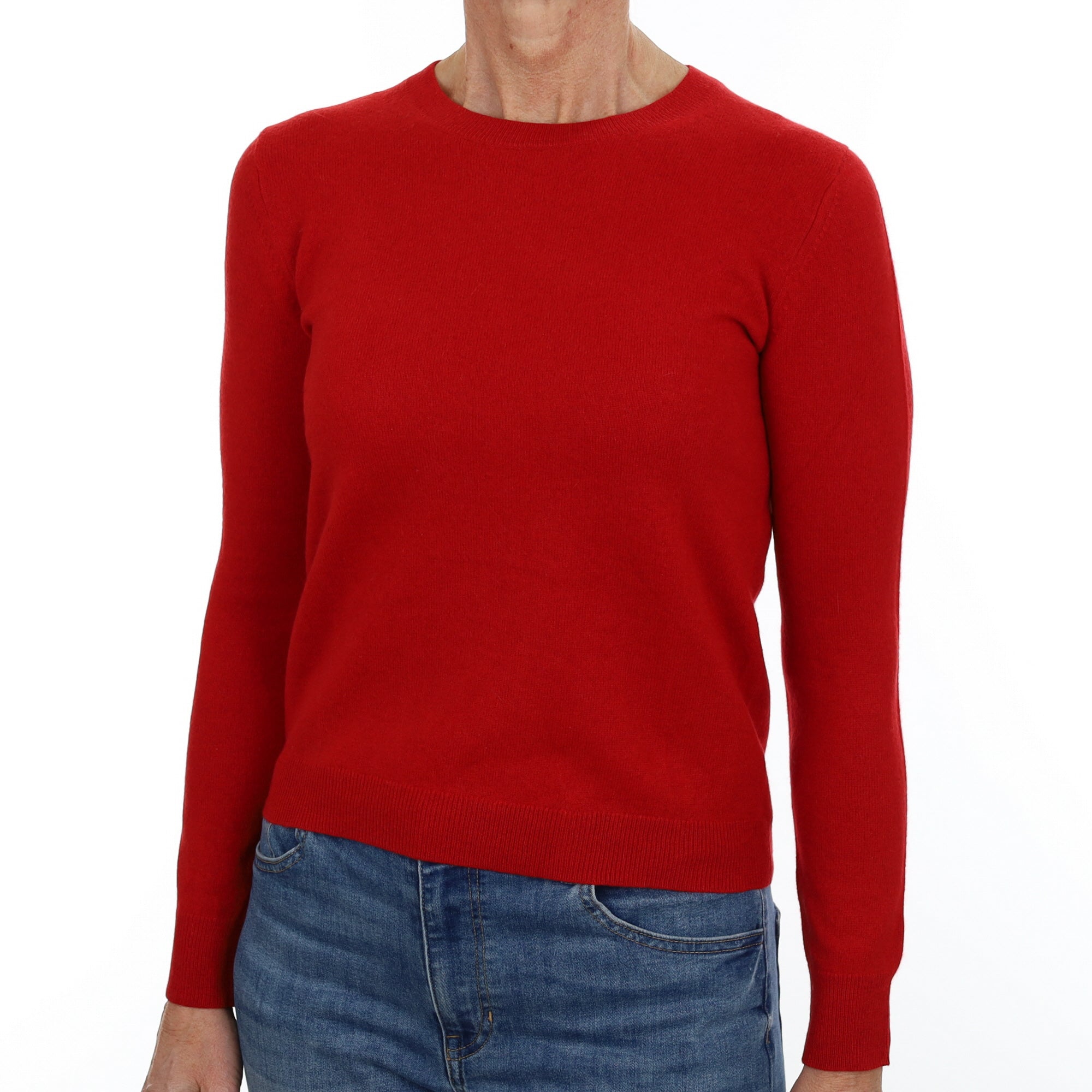 Scarlet Red Cashmere Crew Neck Jumper Small