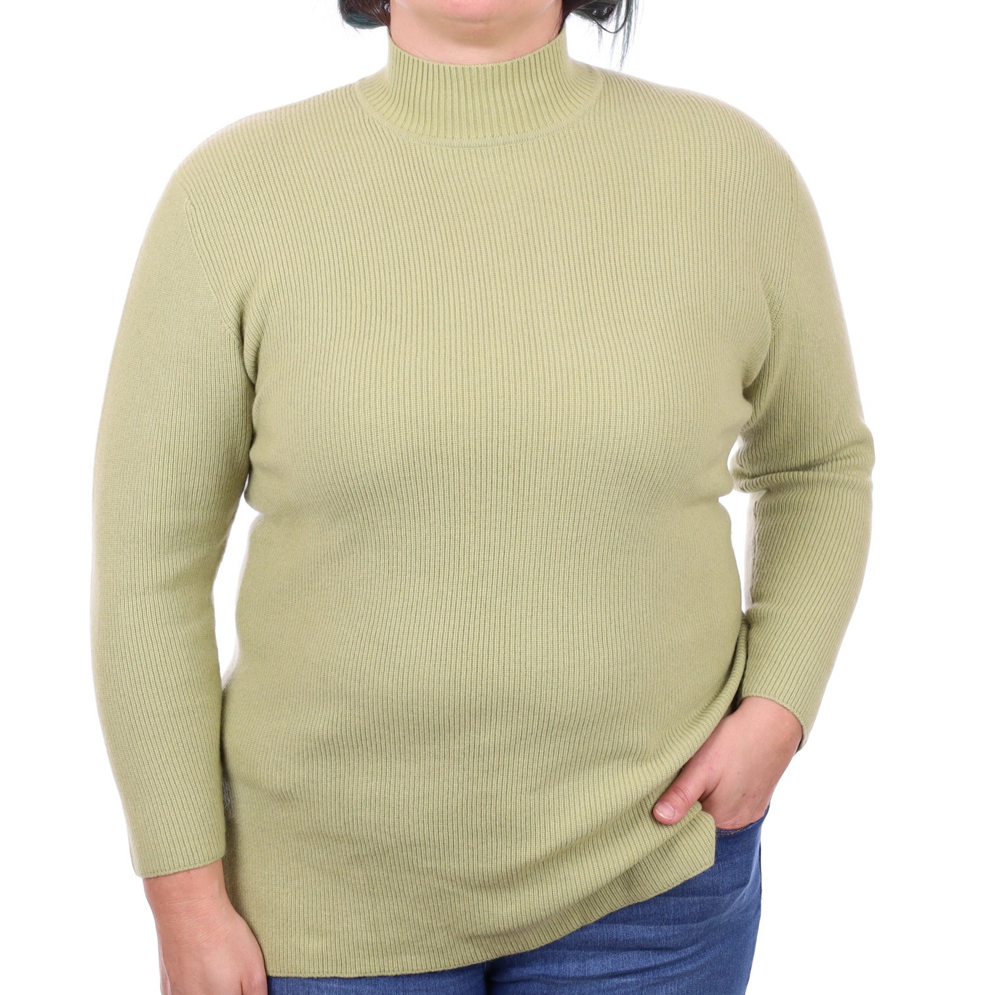 Pistachio Green Rib Cashmere Turtle Neck Jumper Large