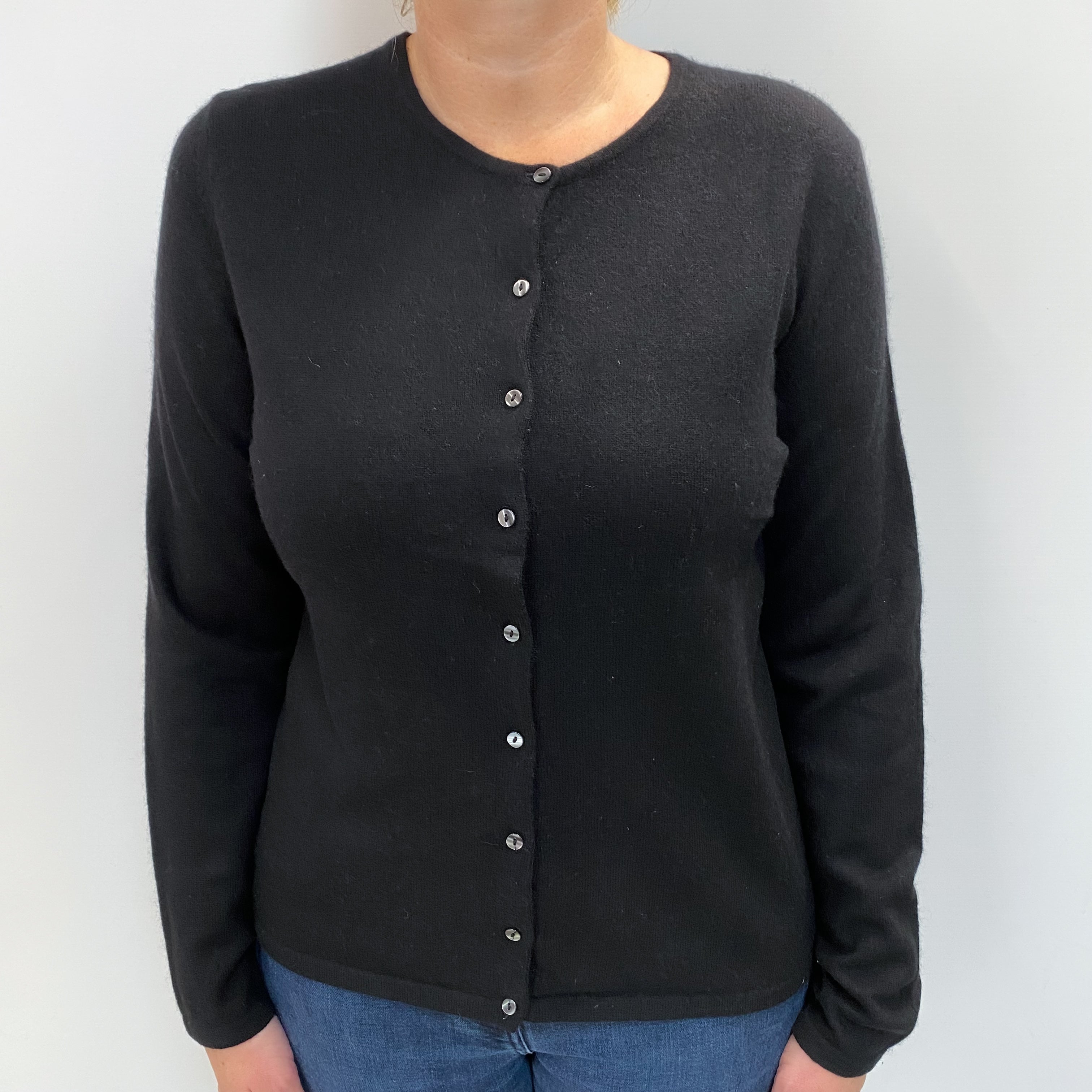 Black Cashmere Crew Cardigan Large