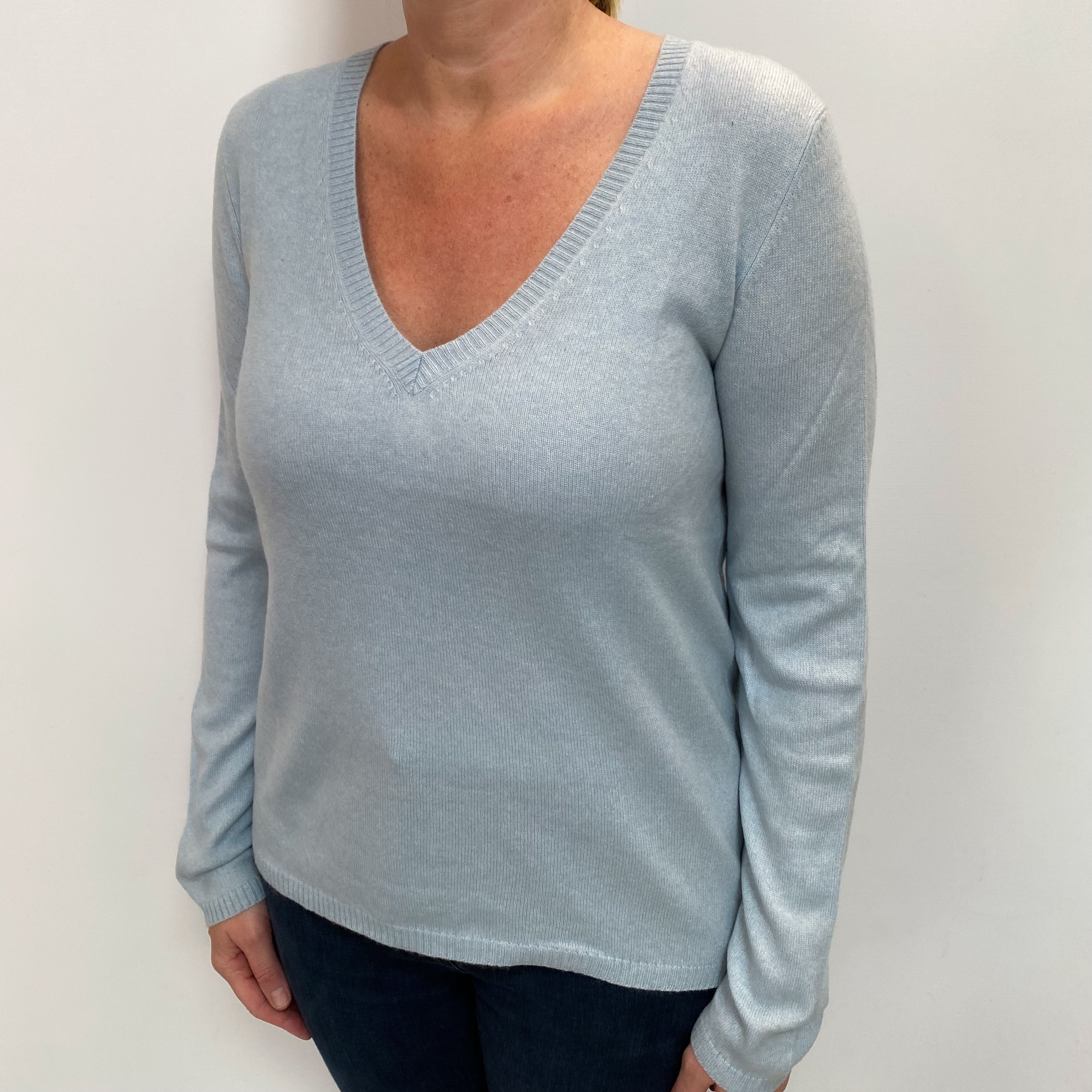 Powder Blue Cashmere V Neck Jumper Large