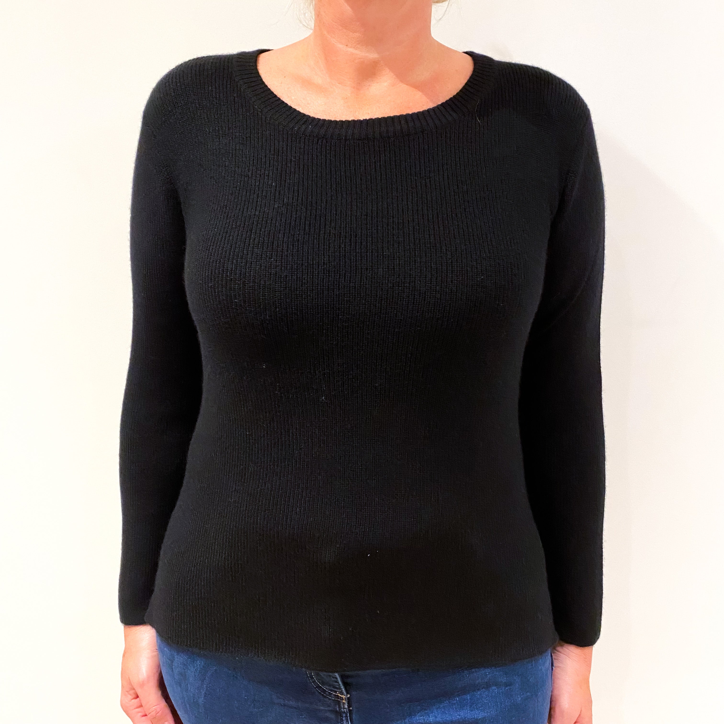 Black Heavy Knit Cashmere Crew Neck Jumper Large