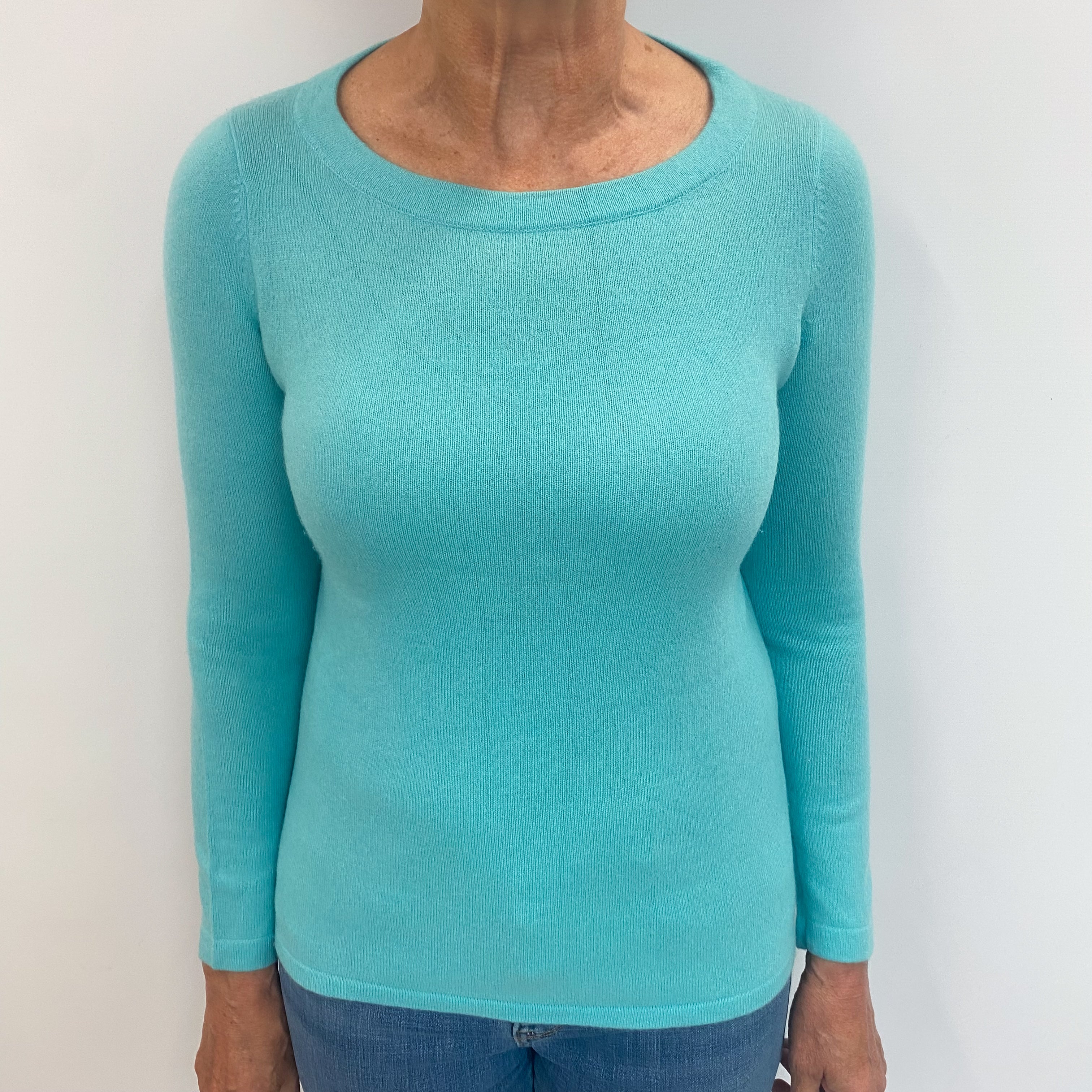 Pale Aqua Cashmere Wide Crew Neck Jumper Medium