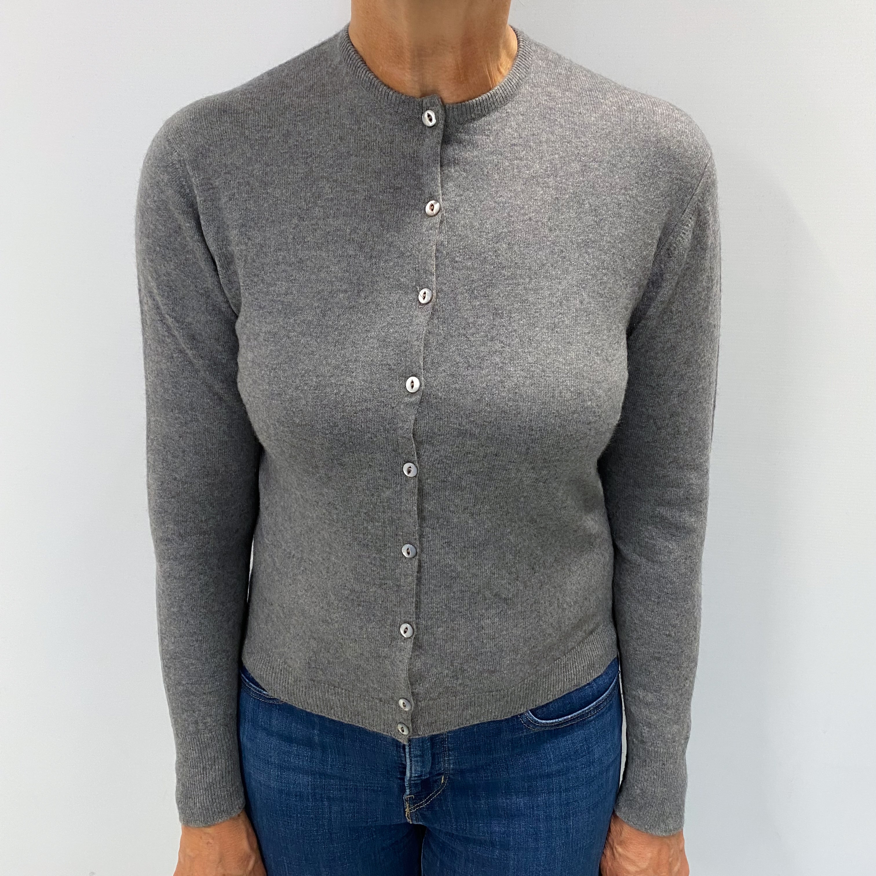 Scottish Vintage Smoke Grey Cashmere Crew Neck Cardigan Medium