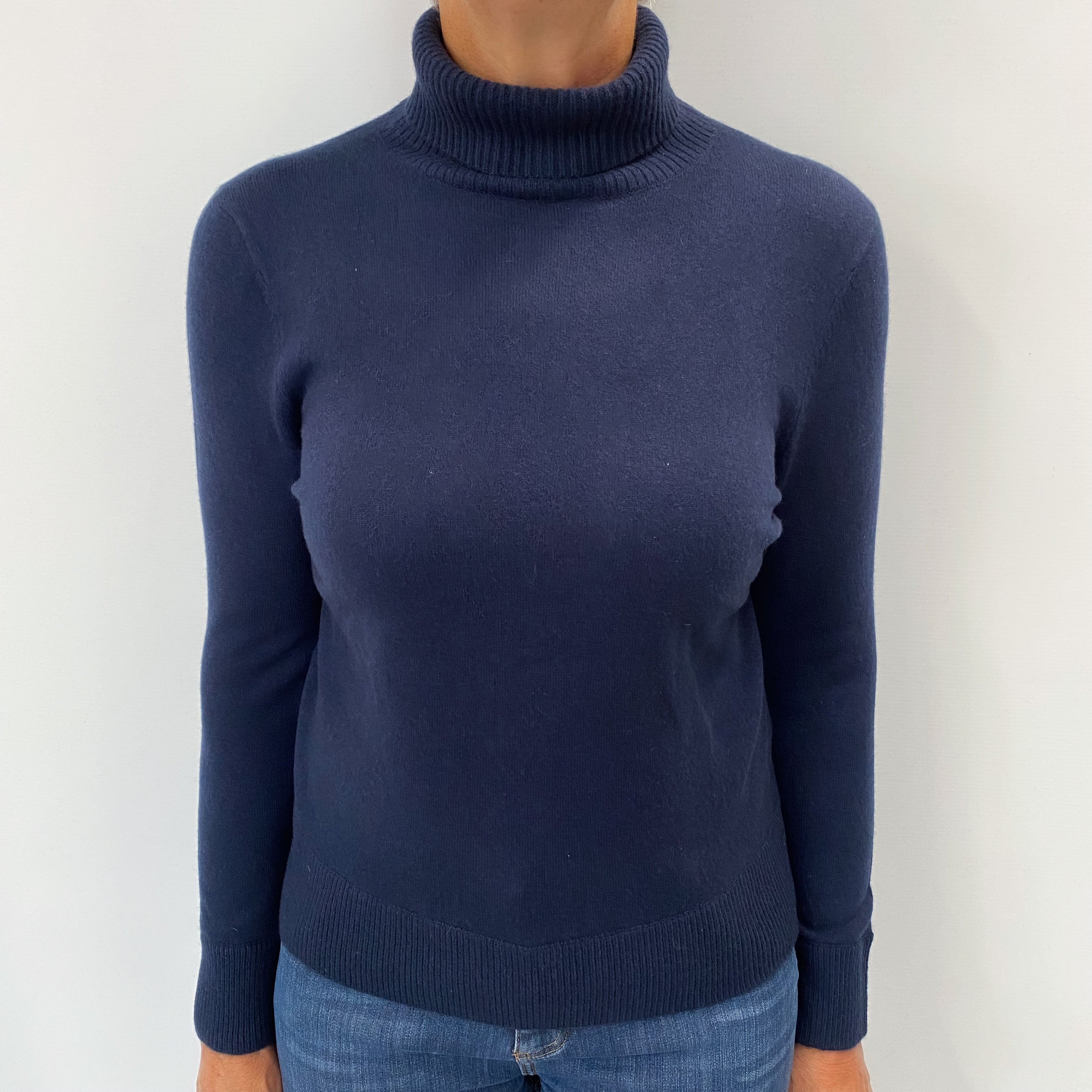 Brand New Navy Cashmere Polo Neck Jumper Medium