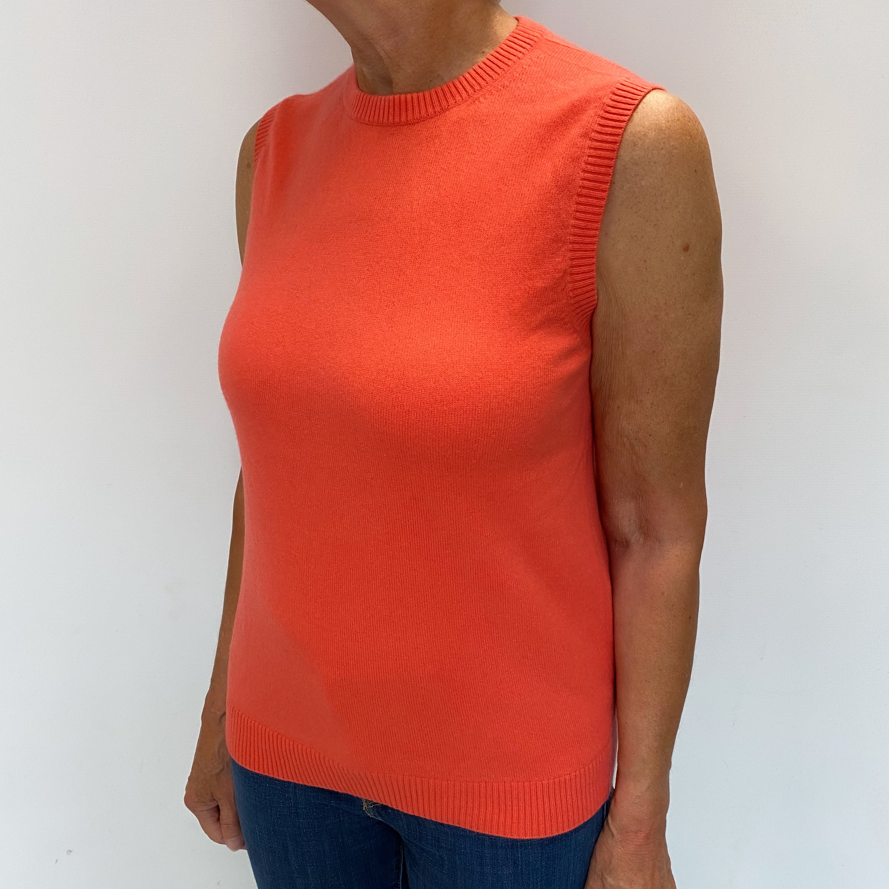Crab Orange Cashmere Sleeveless Crew Neck Jumper Medium