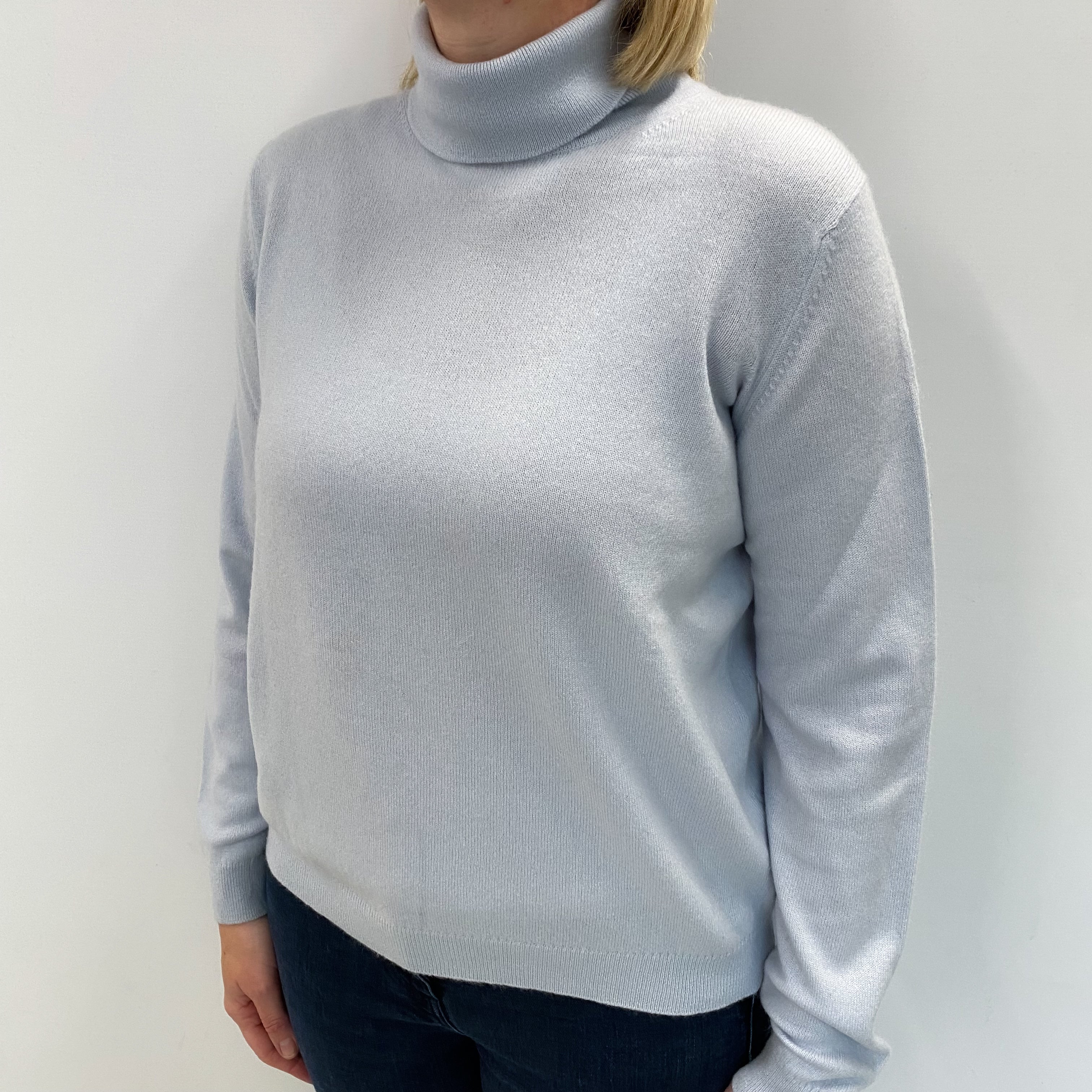 Baby Blue Cashmere Polo Neck Jumper Large