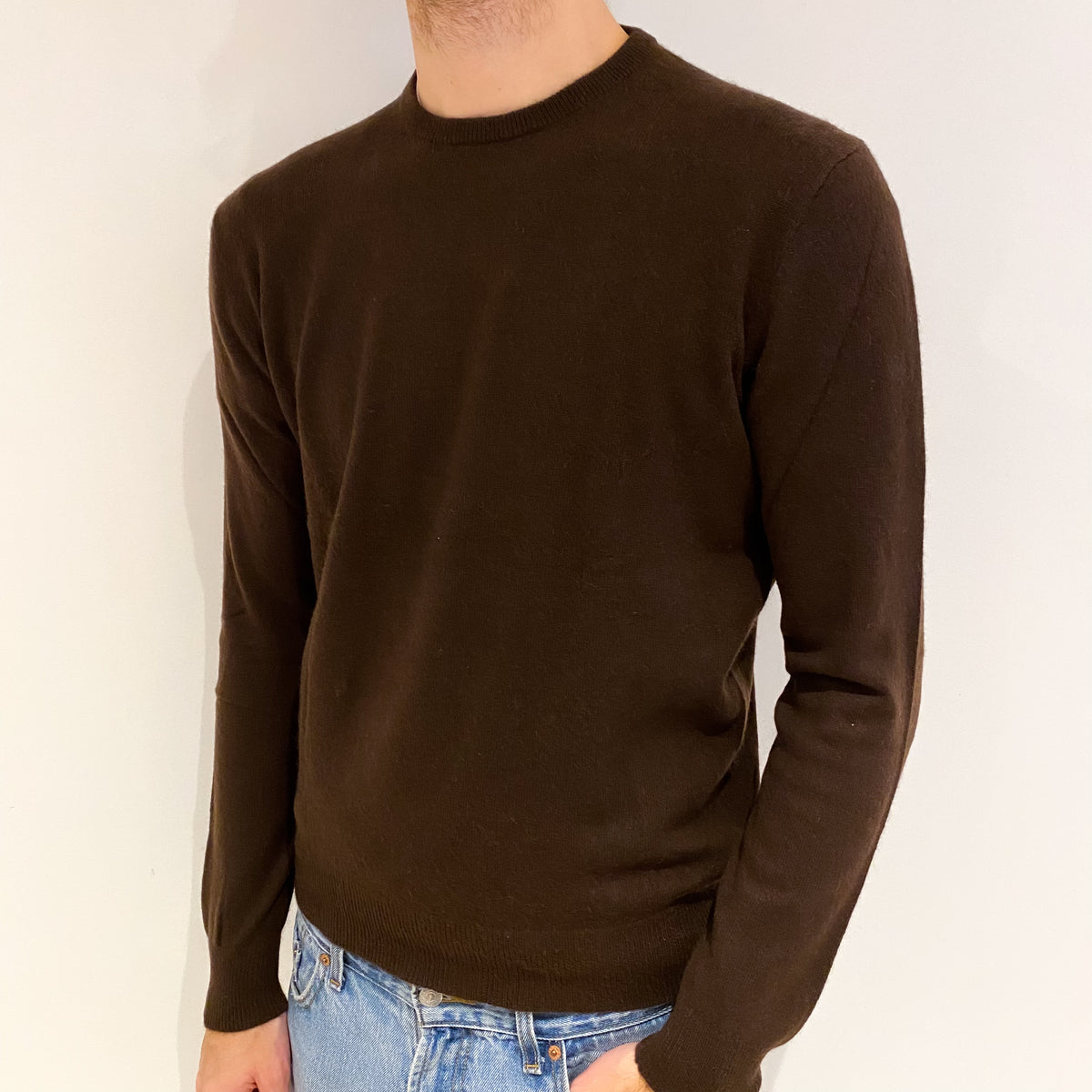 Men's Chocolate Brown Cashmere Crew Neck Jumper Medium