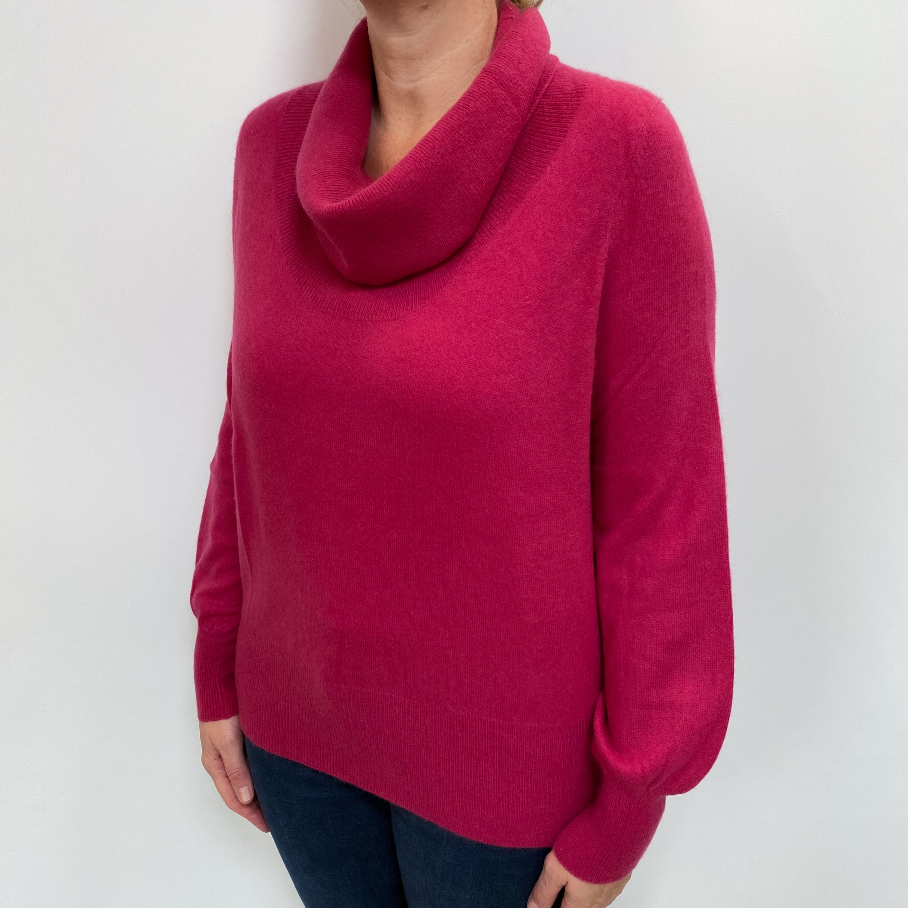 Cherry Pink Cashmere Cowl Neck Jumper Large