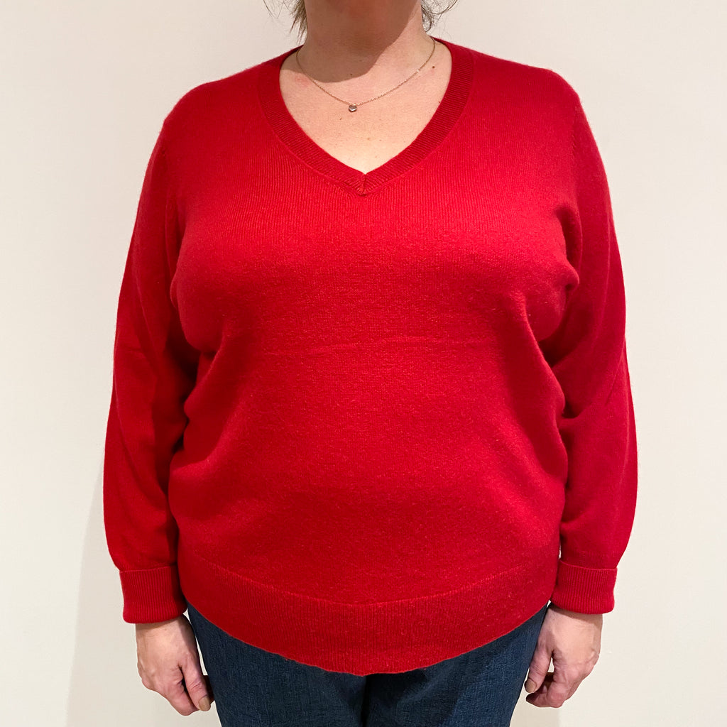 Postbox Red Cashmere V Neck Jumper Extra Extra Large