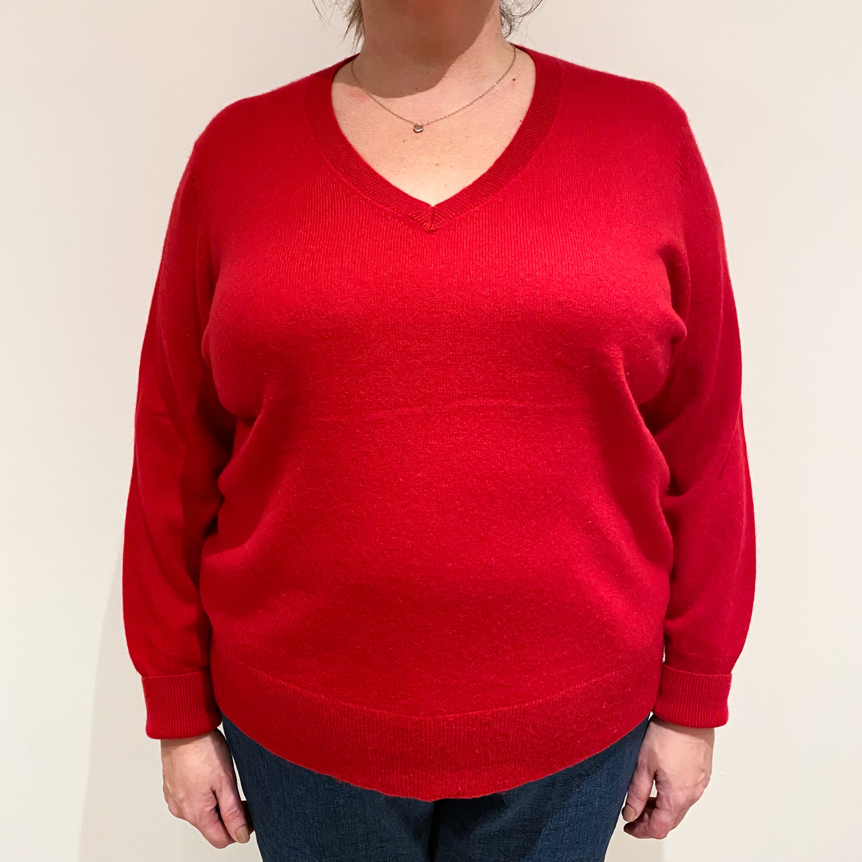 Postbox Red Cashmere V Neck Jumper Extra Extra Large