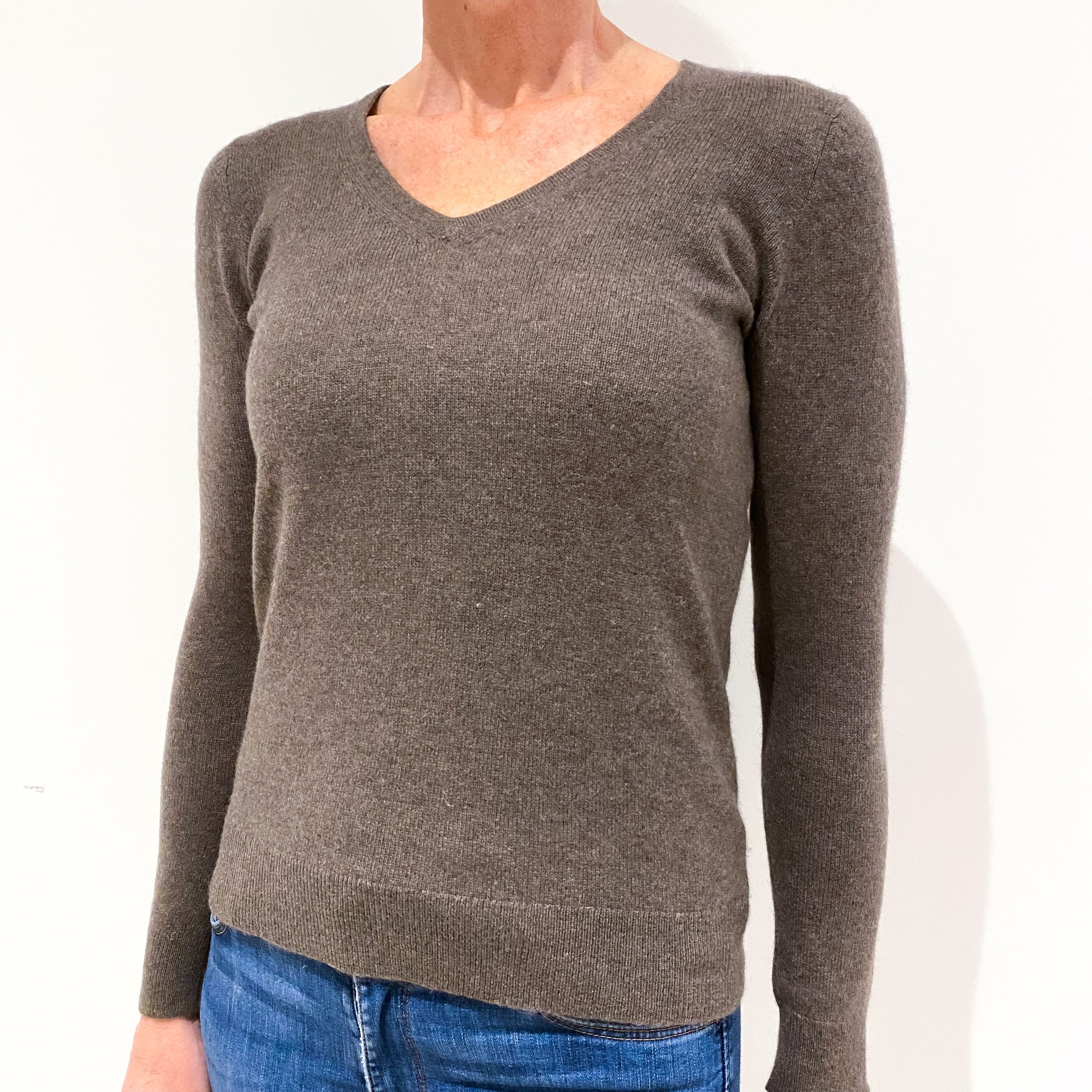 Donkey Brown Cashmere V-Neck Jumper Small