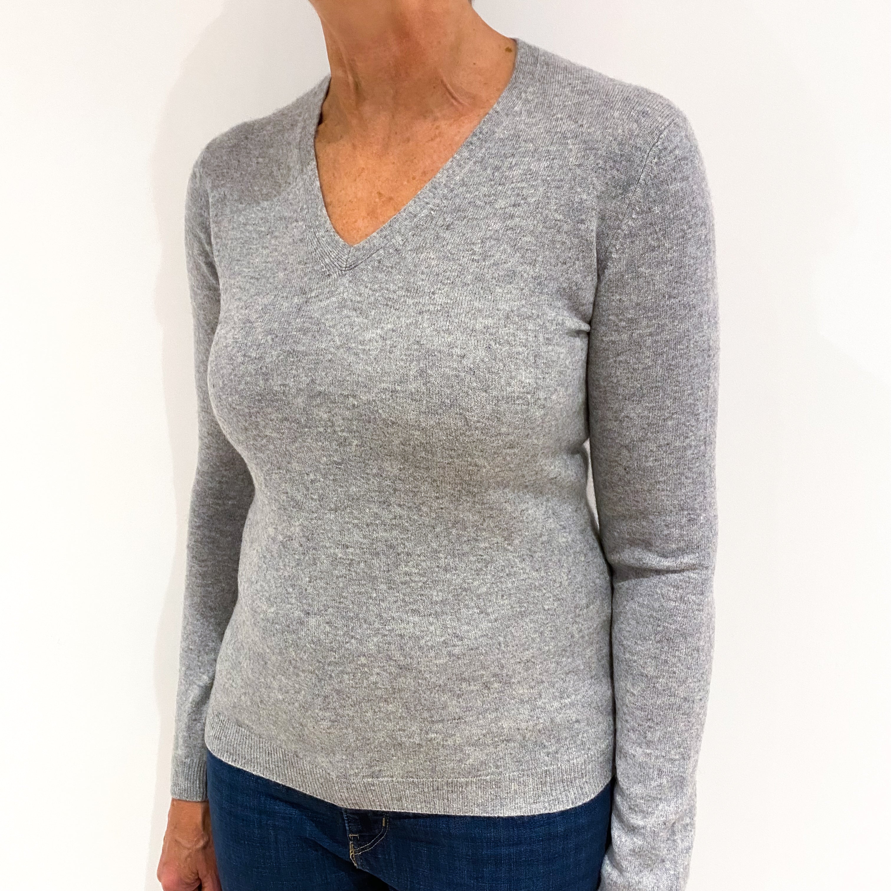 Smoke Grey Cashmere V-Neck Jumper Medium