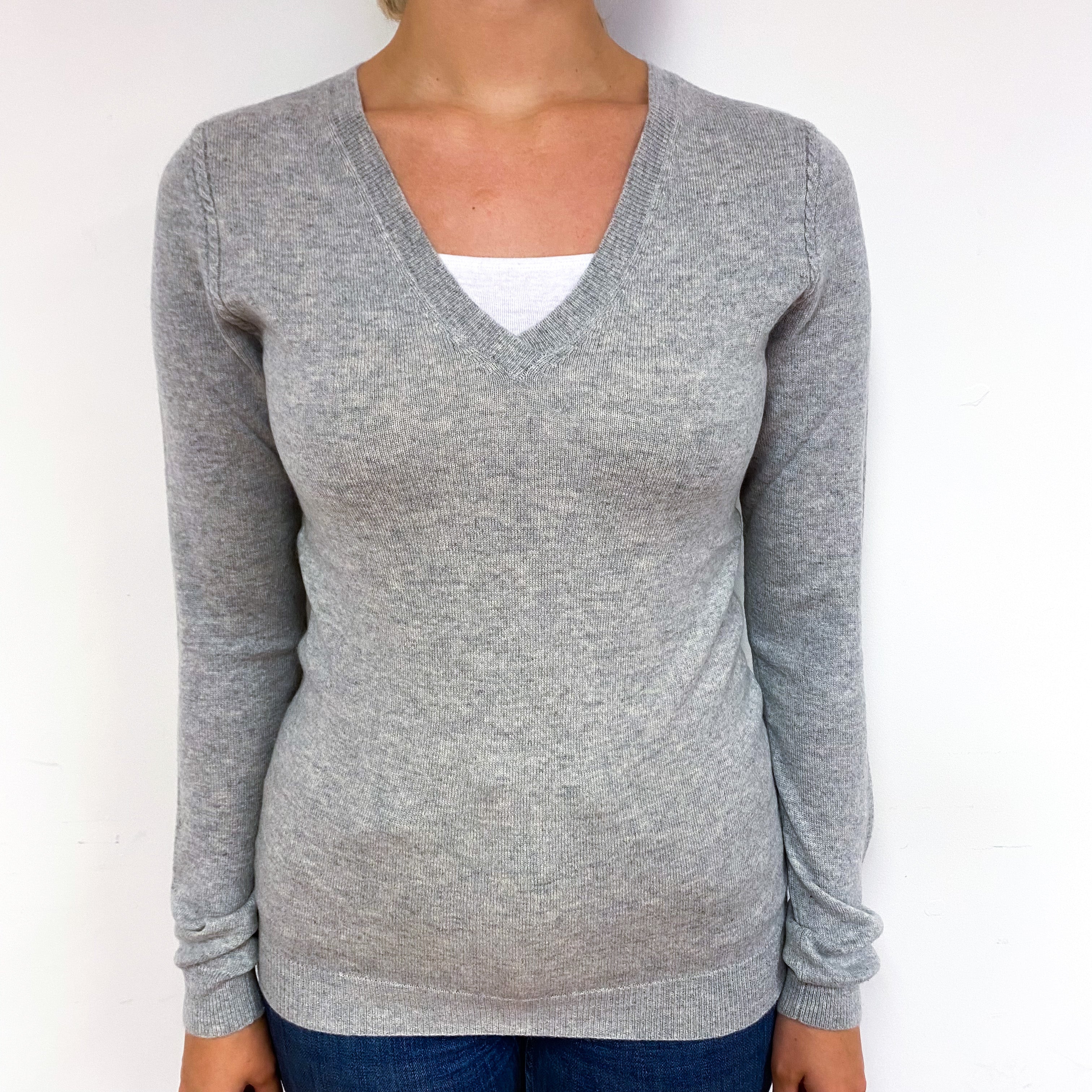 Smoke Grey Cashmere V-Neck Jumper Small