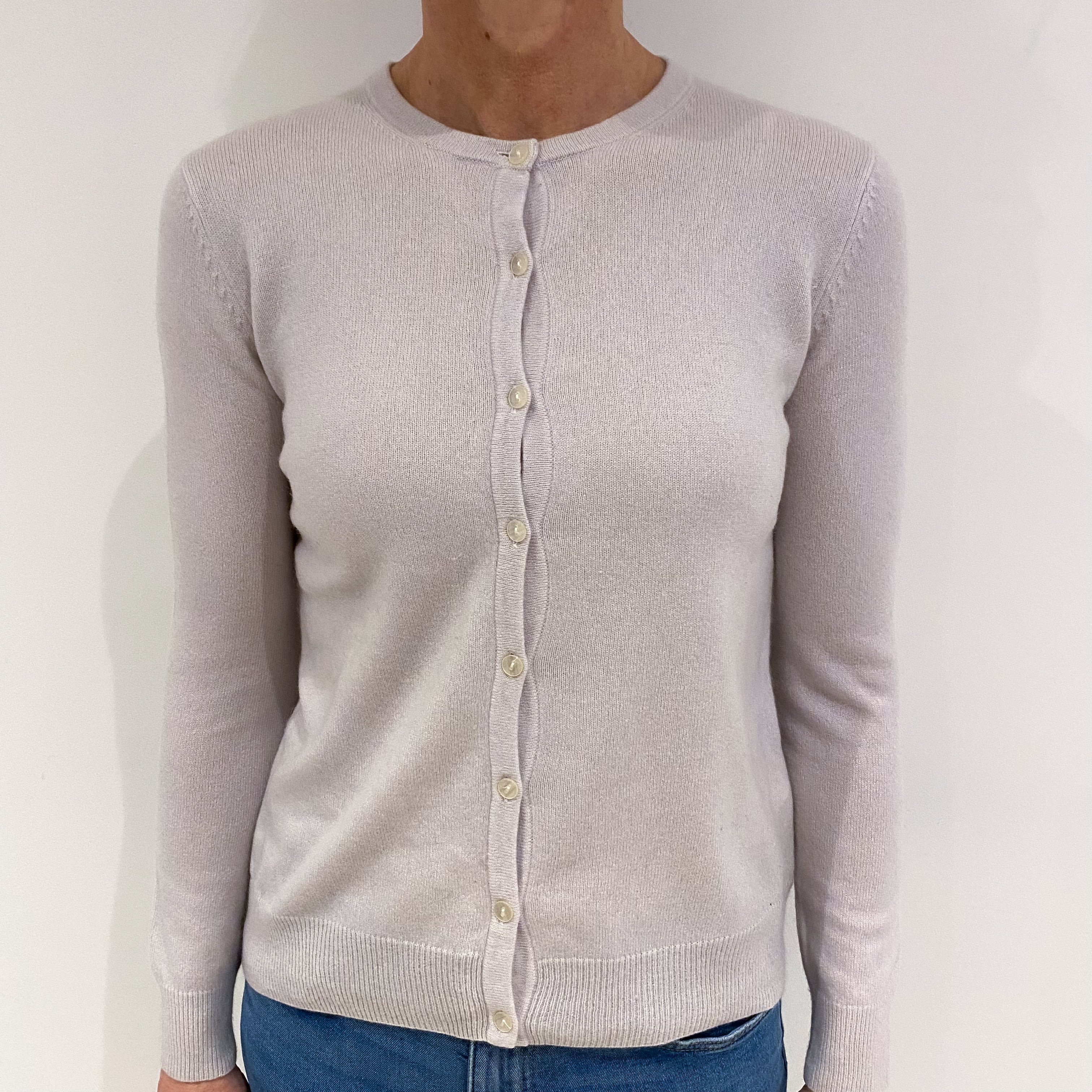 Dusty Grey Cashmere Crew Neck Cardigan Small