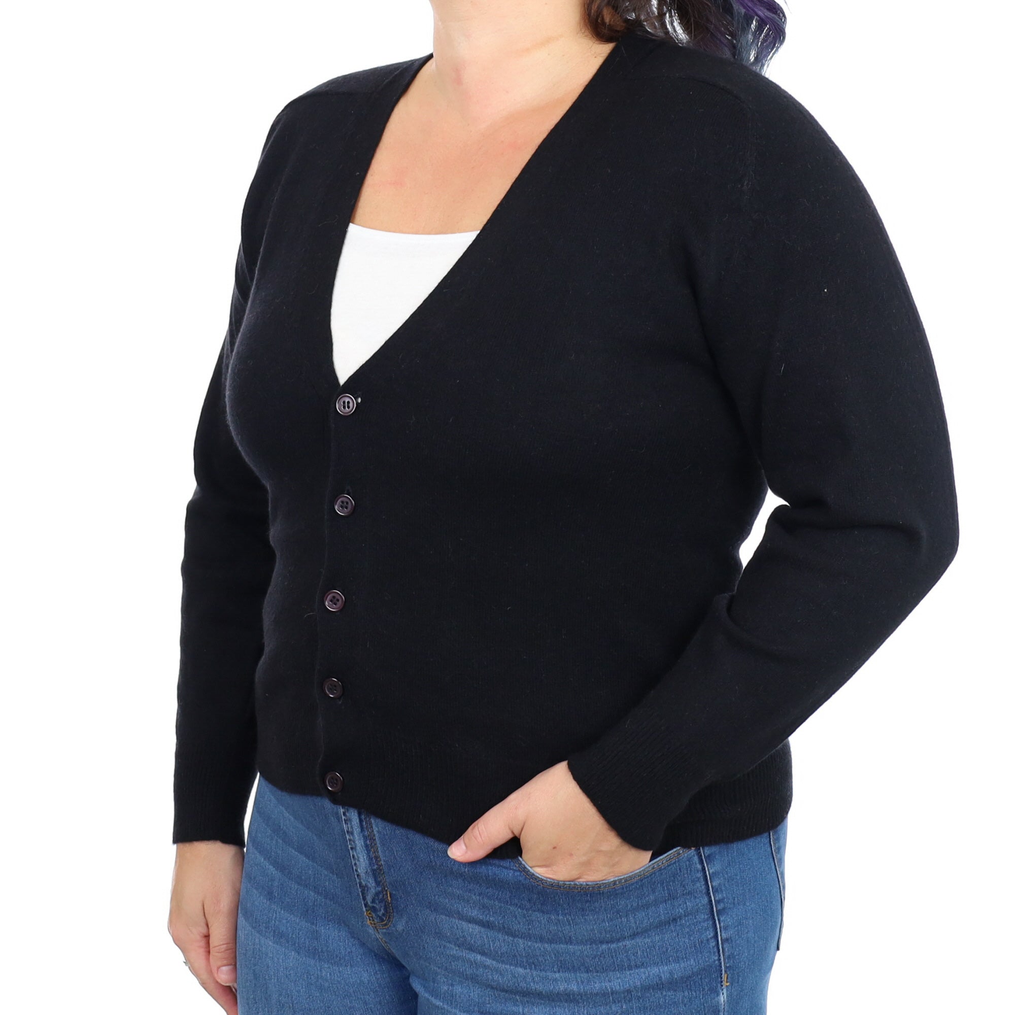 Black Cashmere V Neck Cardigan Large