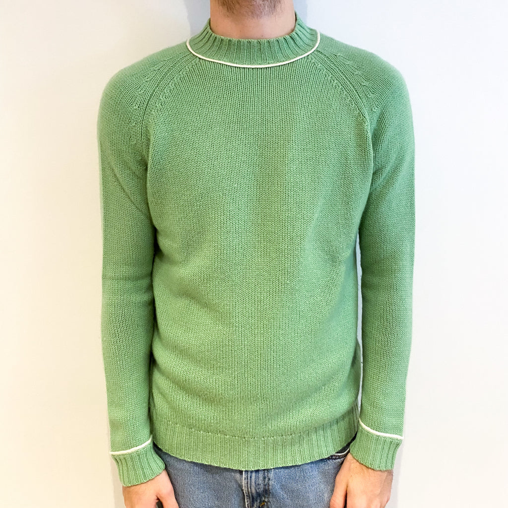 Men's Spring Green Cashmere Turtle Neck Jumper Large
