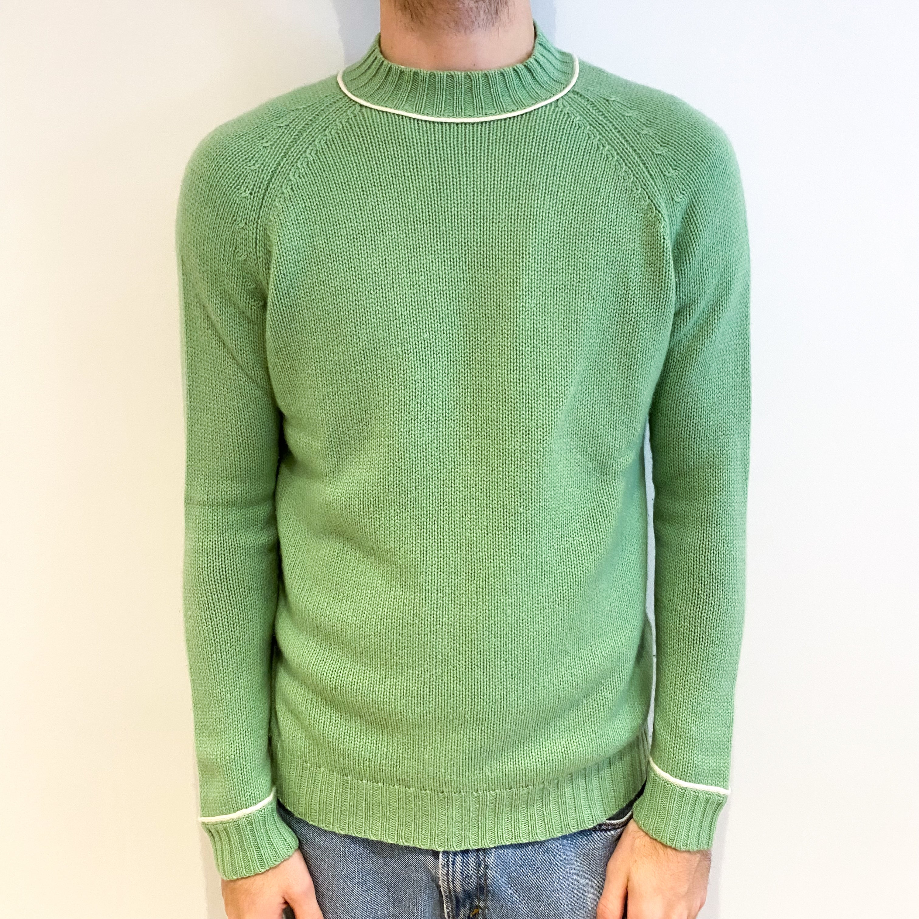 Men's Spring Green Cashmere Turtle Neck Jumper Large