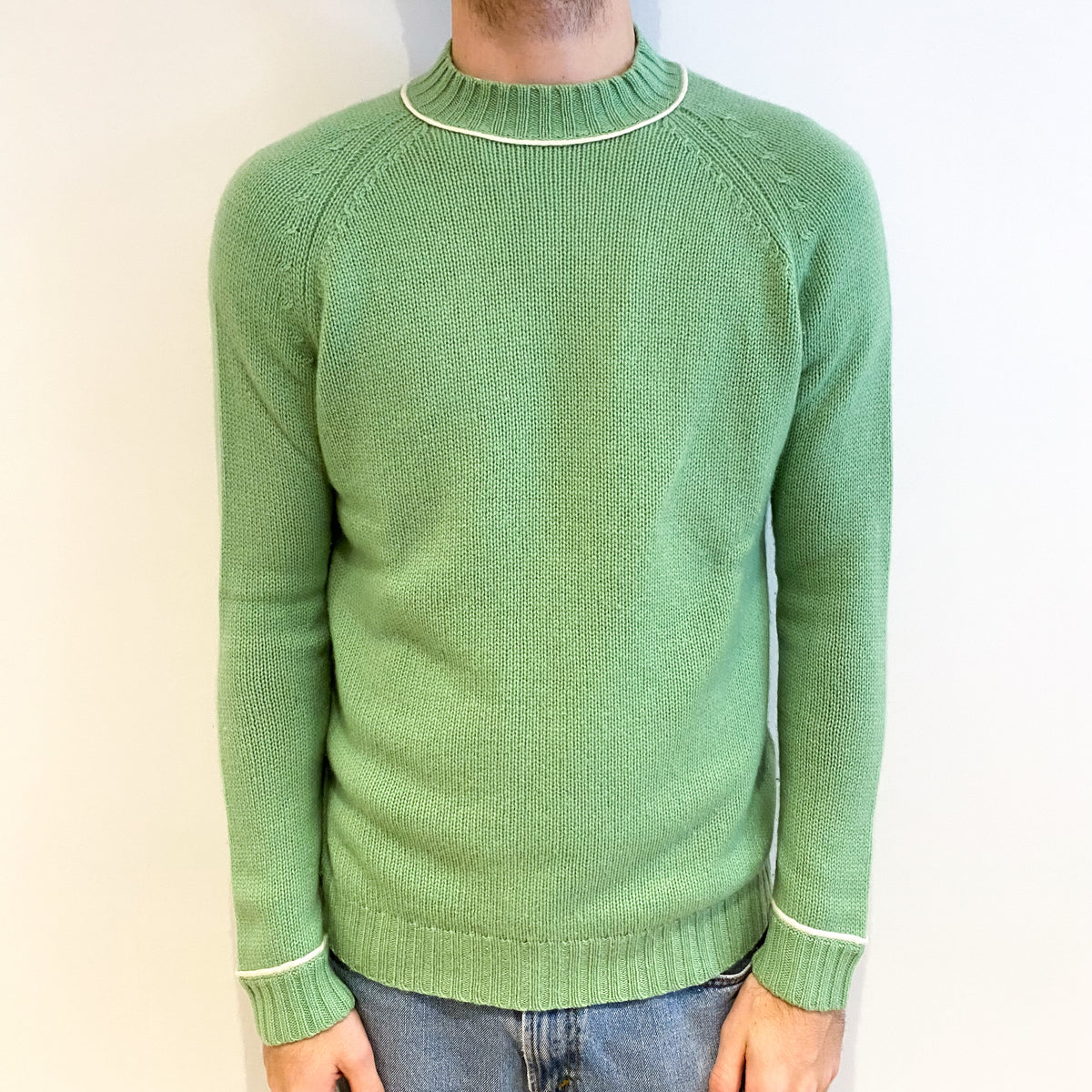 Men's Spring Green Cashmere Turtle Neck Jumper Large