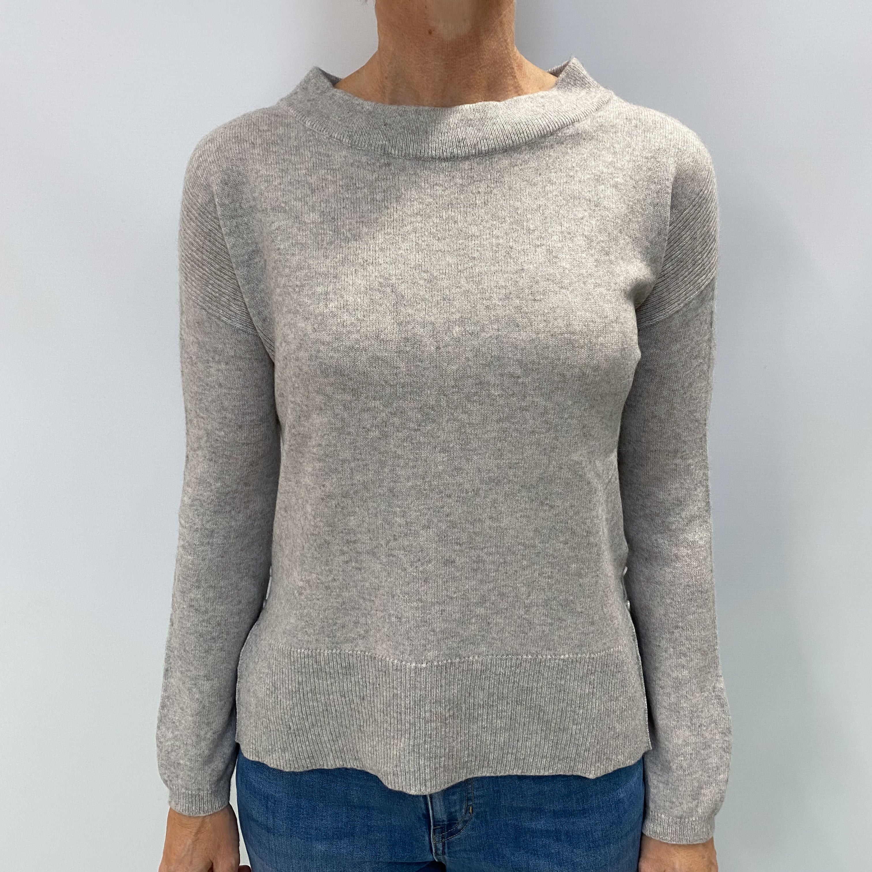 Mist Grey Cashmere High Crew Neck Jumper Small