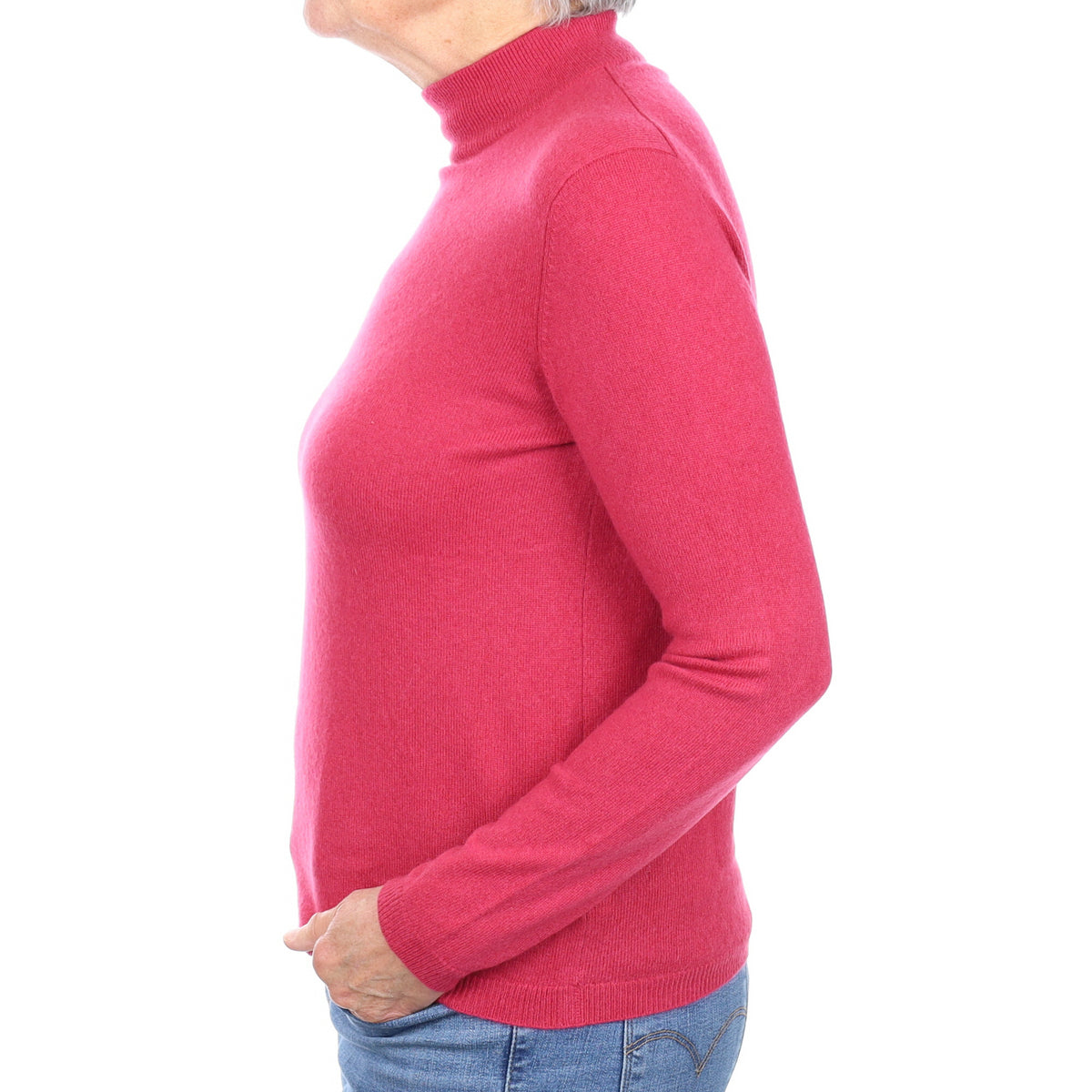 Raspberry Pink Cashmere Turtle Neck Jumper Medium